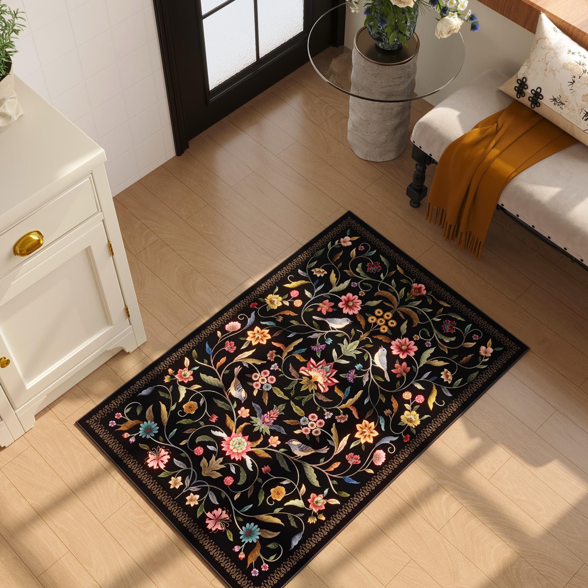 Agger Fußmatte Vintage-Blumenmuster-Fußmatte, waschbare weiche Fußmatte, für Eingangsbereich, Wohnzimmer, Büro und Kinderzimmer – Bild 3 von 5