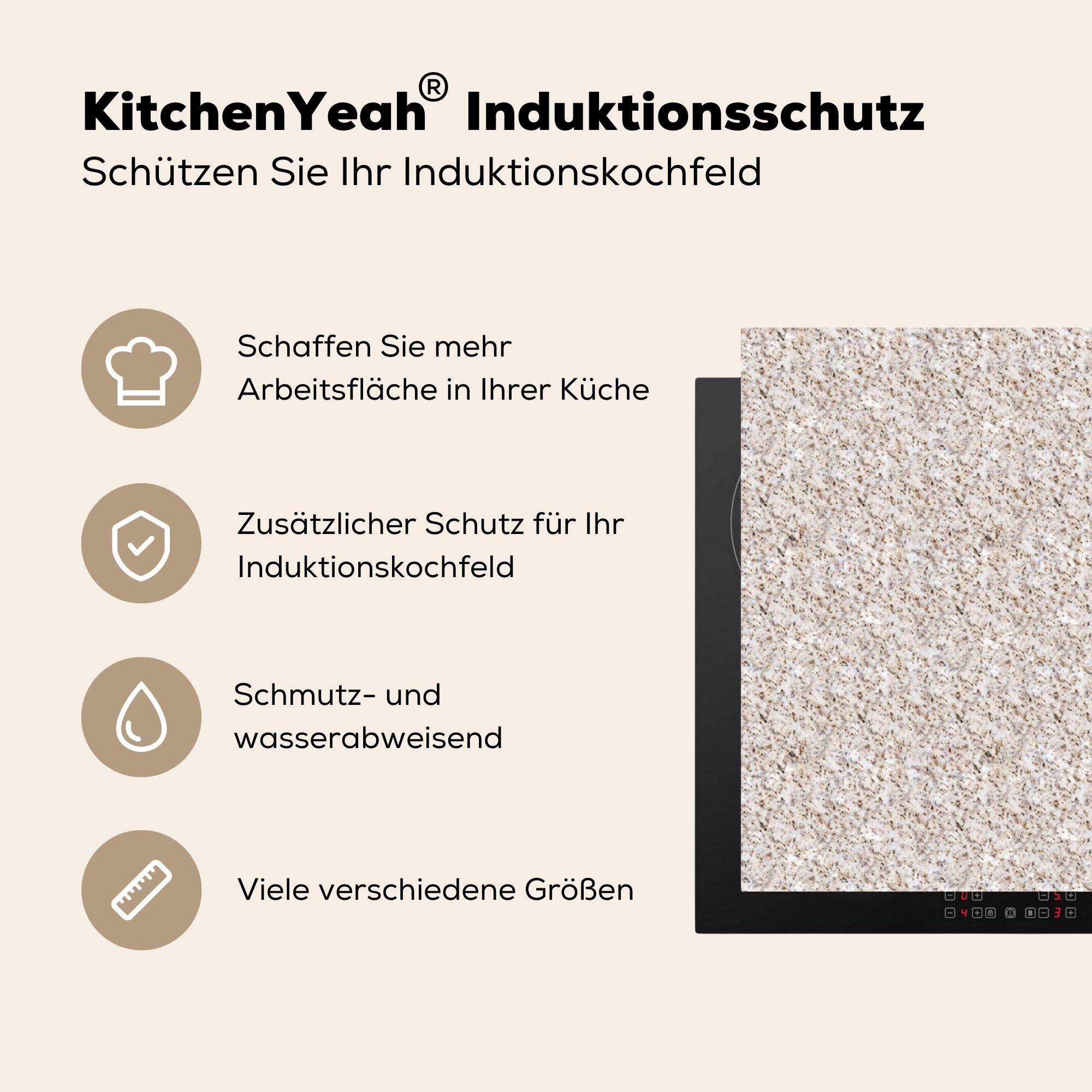 Induktionskochfeld, - Herdblende-/Abdeckplatte Textur, 57x51 MuchoWow tlg), Granit Induktionsschutz, cm, Muster (1 - Vinyl, Ceranfeldabdeckung