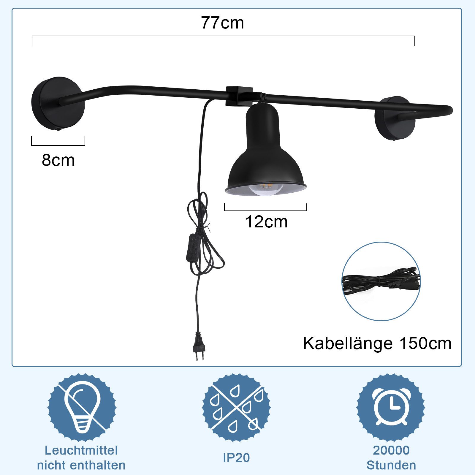 Nettlife Wandleuchte Innen Wandlampe Schwarz Vintage Schwenkbar Metall, LED günstig online kaufen