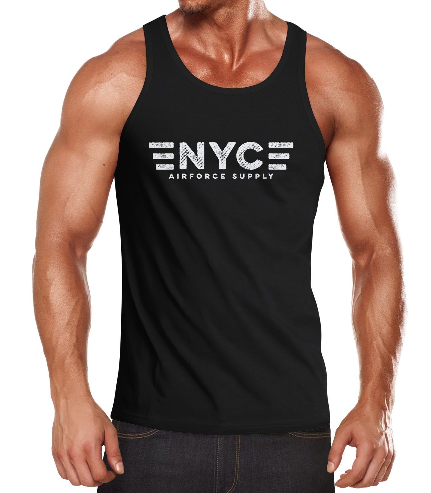 Neverless Tanktop Herren Tank-Top Aufdruck NYC New York City Airforce Supply Army Print Muskelshirt Muscle Shirt Neverless® mit Print schwarz