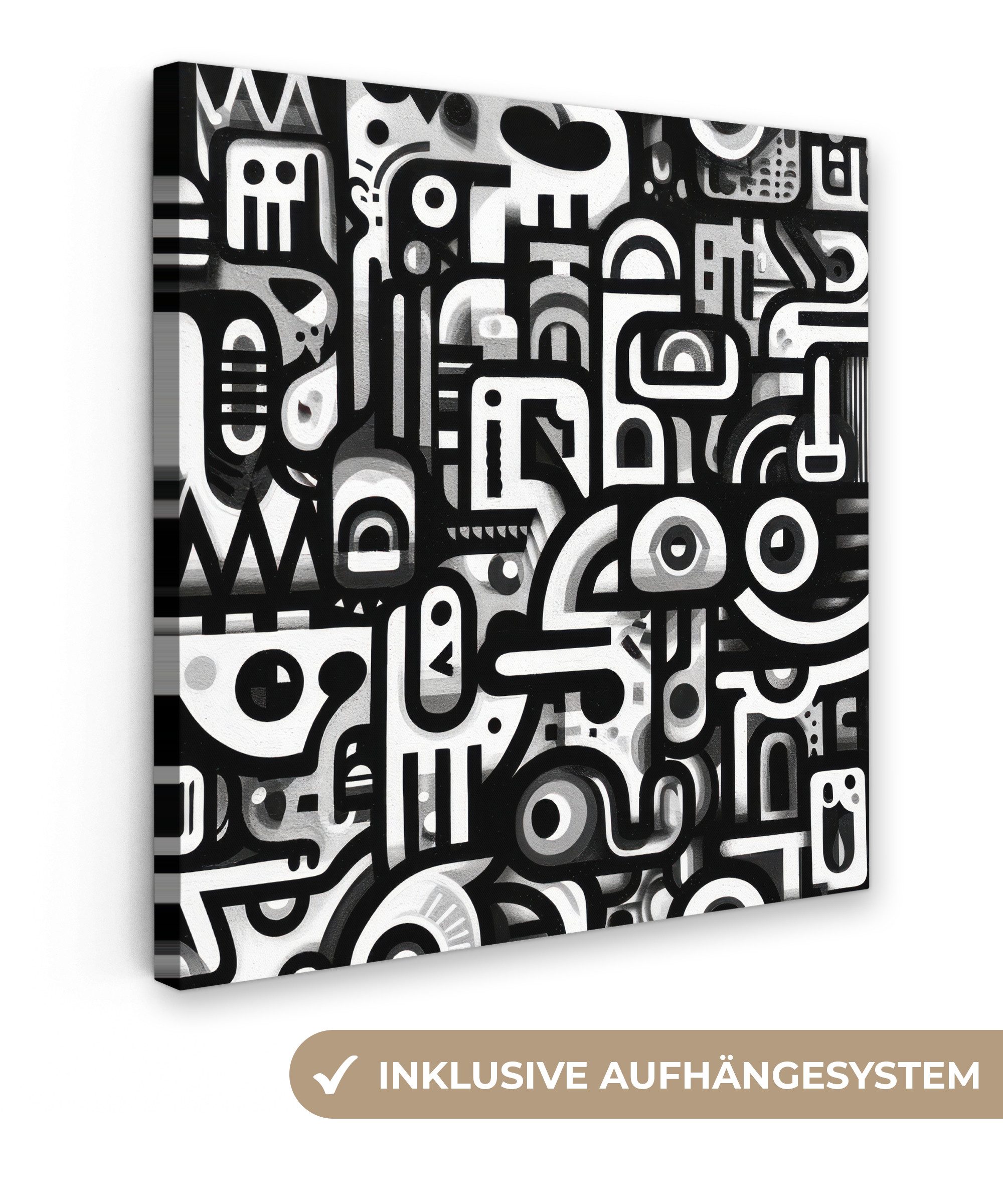 OneMillionCanvasses® Leinwandbild Symbole - Abstrakt - Grafik - Schwarz, Fotodruck (1 St), Wandbild, Deko Schlafzimmer Wohnzimmer Flur 20x20 cm
