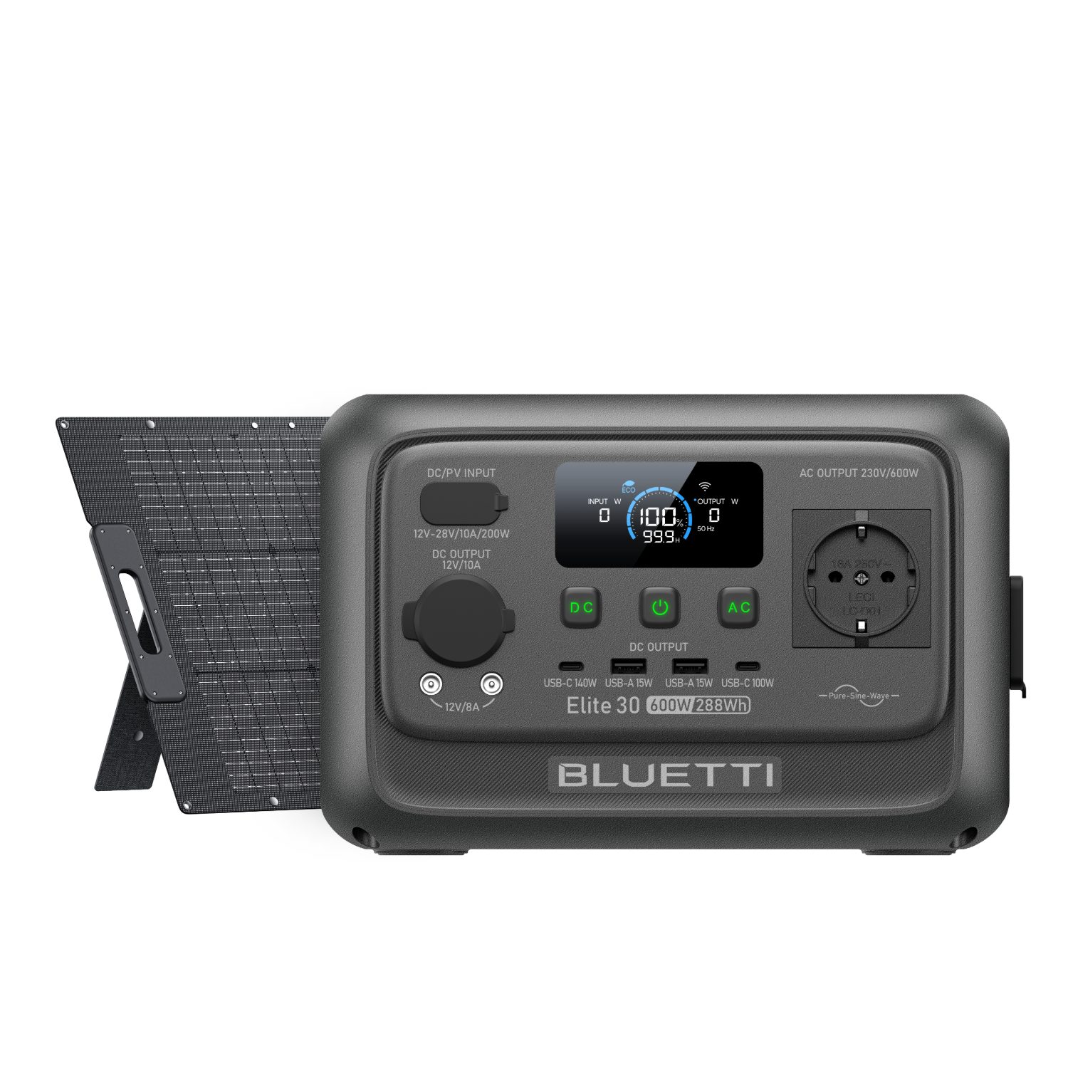 BLUETTI Stromerzeuger Elite 30 V2 Solargenerator 600W / 288Wh Tragbarer Powerstation, 0,6 in kW, (288 Wh LFP Batterie 6 AC Ausgang (Power Lifting 1500W), 0-100% in 70 Minuten, Solargenerator für Camping, Vans, Stromausfälle