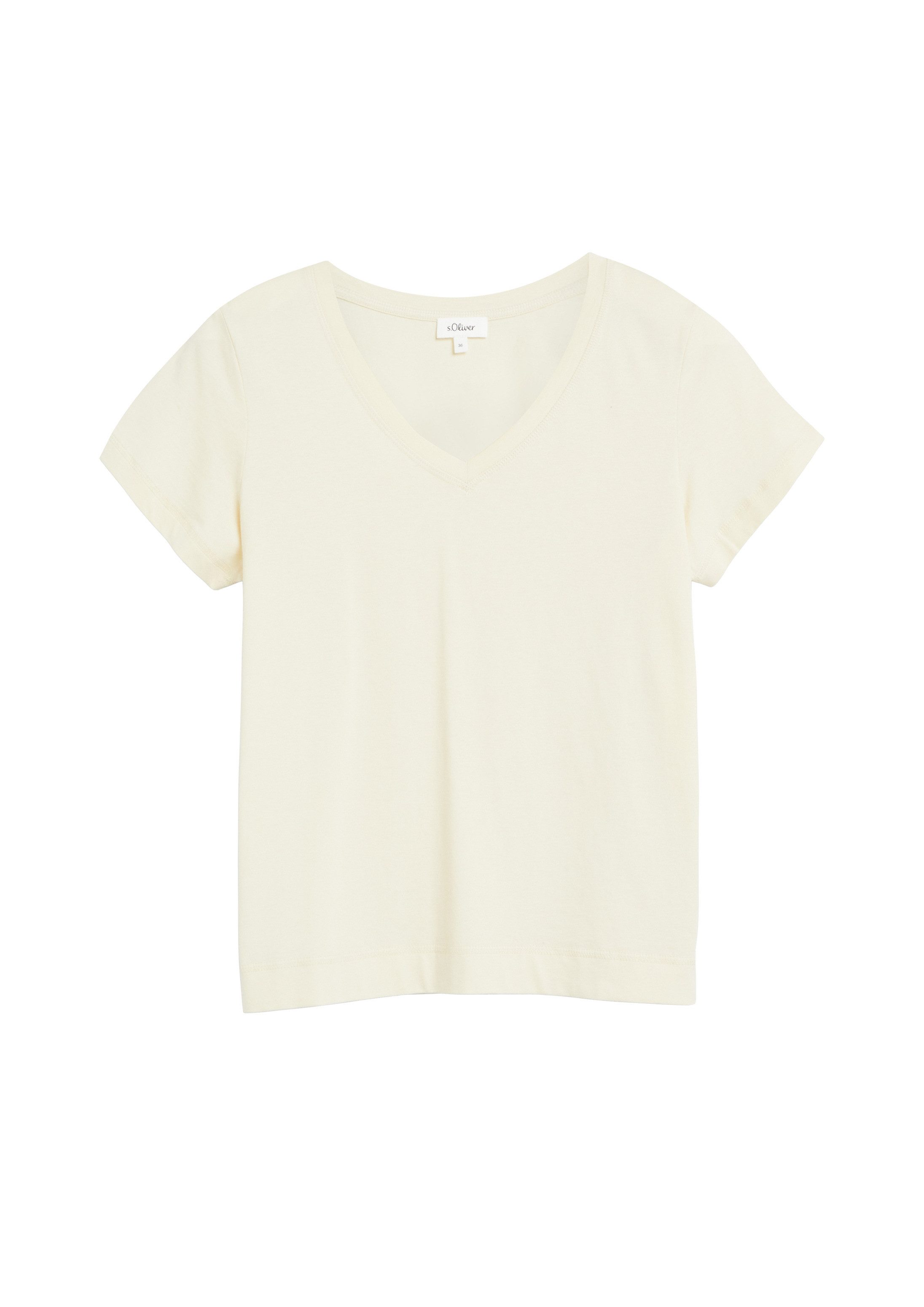 s.Oliver Kurzarmshirt T-Shirt Baumwollshirt mit V-Ausschnitt