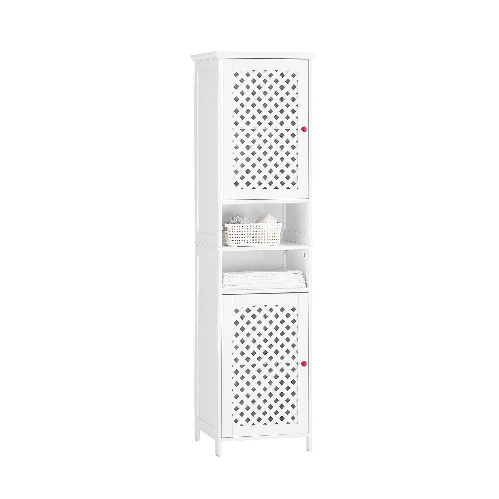 SoBuy Badkommode BZR209, Badezimmerschrank Hoch Badschrank schmal, Badezimmermöbel, Hochschrank mit 2 Türen, verstellbare Ablagen, offenes Fach, Schrank