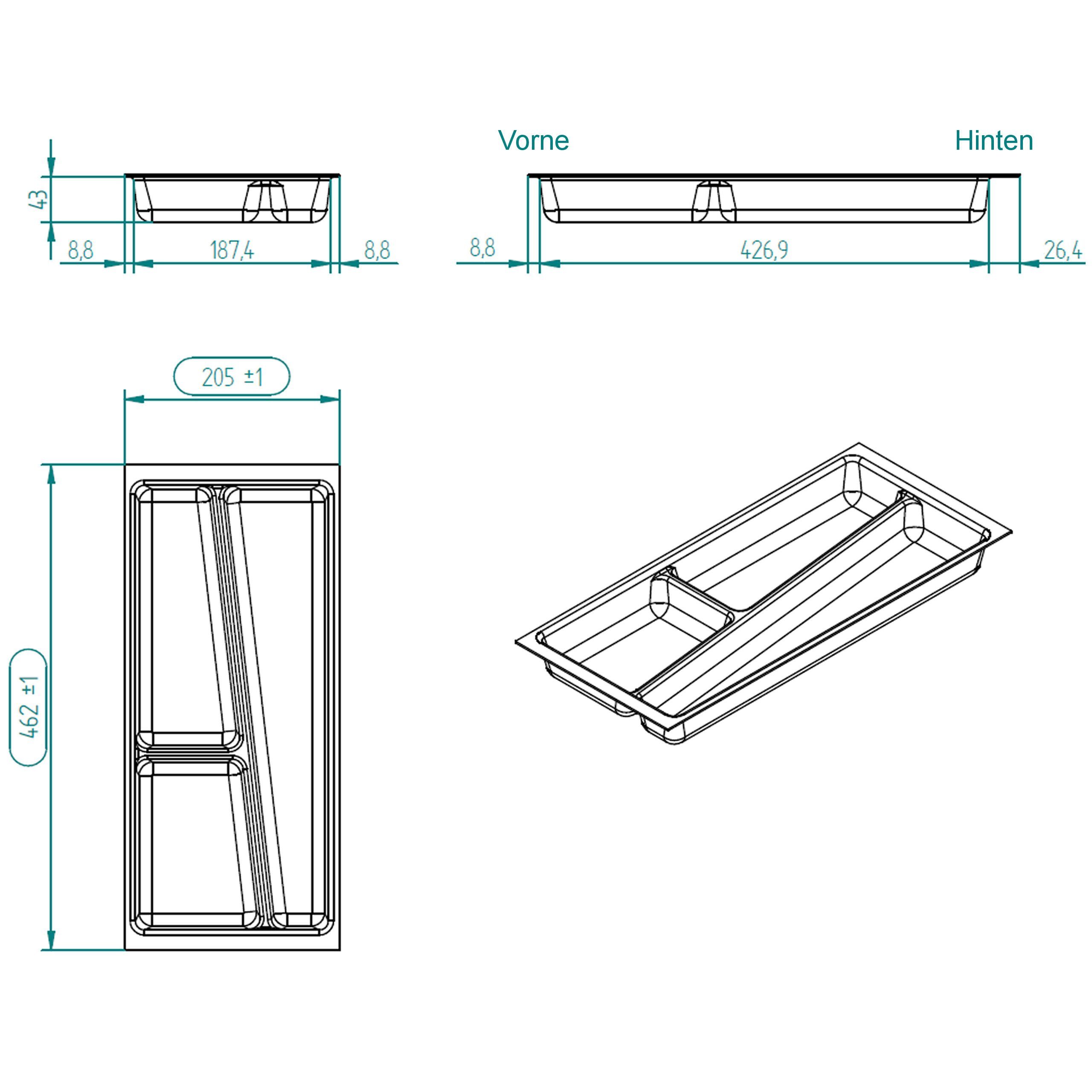 SO-TECH® Besteckeinsatz ORGA-BOX® II Besteckeinsatz silbergrau, für Nobilia Schubladen mit Korpusbreiten 300 - 900 mm