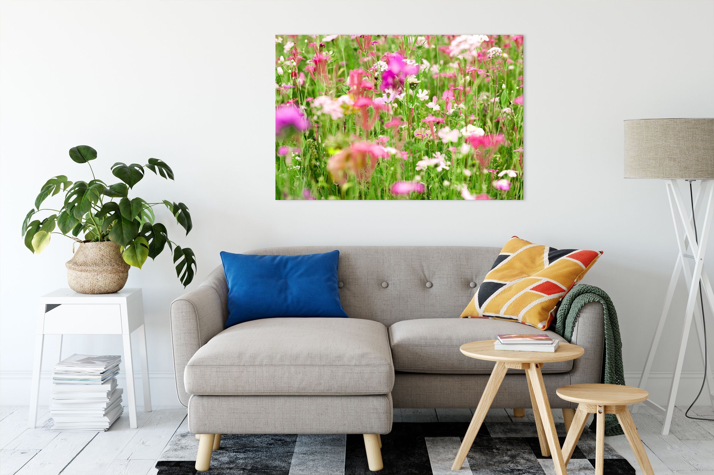 (1 fertig Leinwandbild Wundervolle Zackenaufhänger inkl. St), Blumenwiese Pixxprint Wundervolle Blumenwiese, bespannt, Leinwandbild