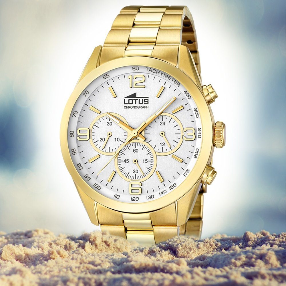 gold Sport Uhr Lotus groß rund, Lotus Chronograph Armbanduhr 43,3mm), Herren L18153/1, (ca. Herren Edelstahlarmband