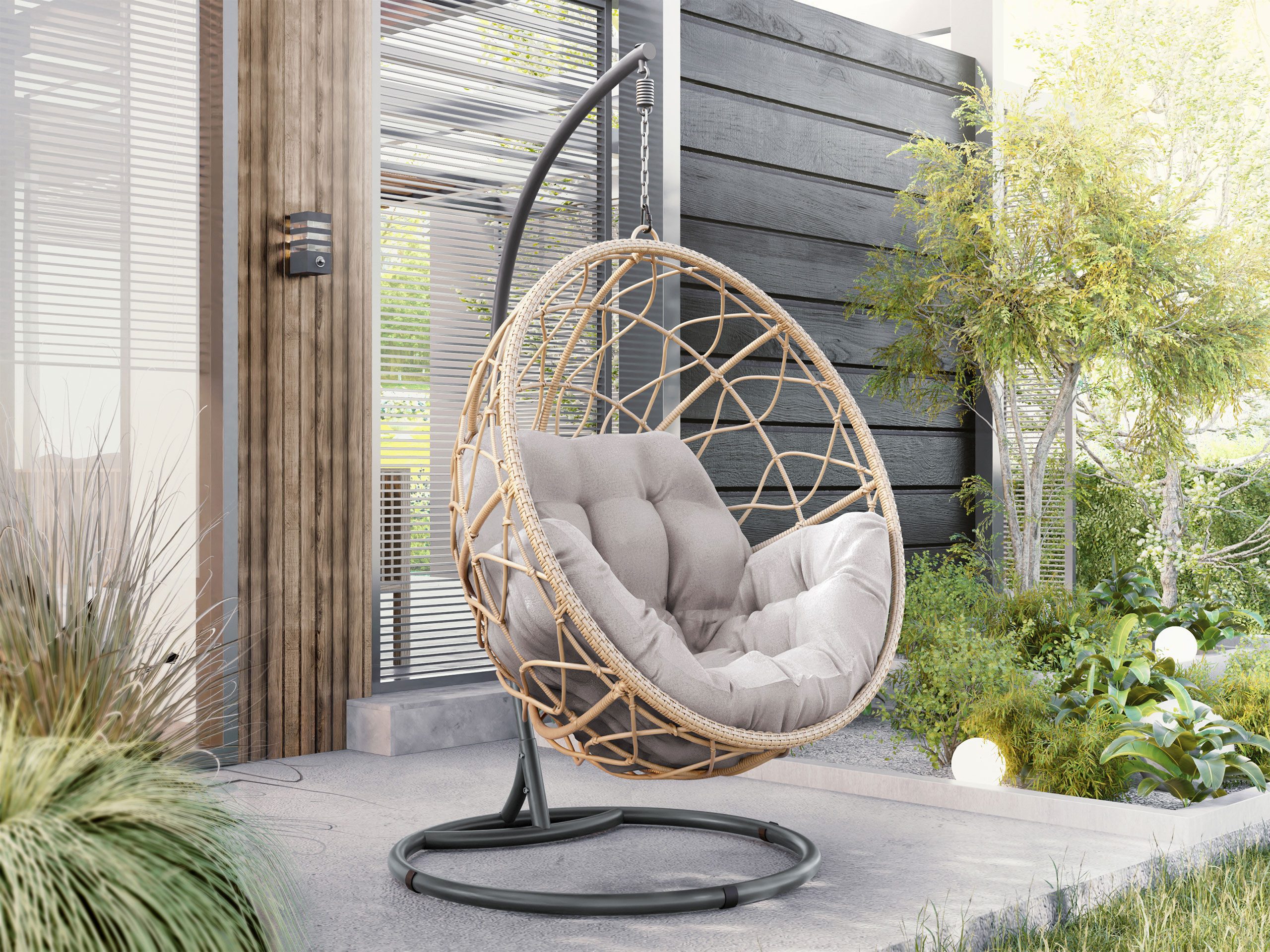 MIRJAN24 Hängesessel Aria, Korb aus natürlichem Rattan, Aluminiumskelett