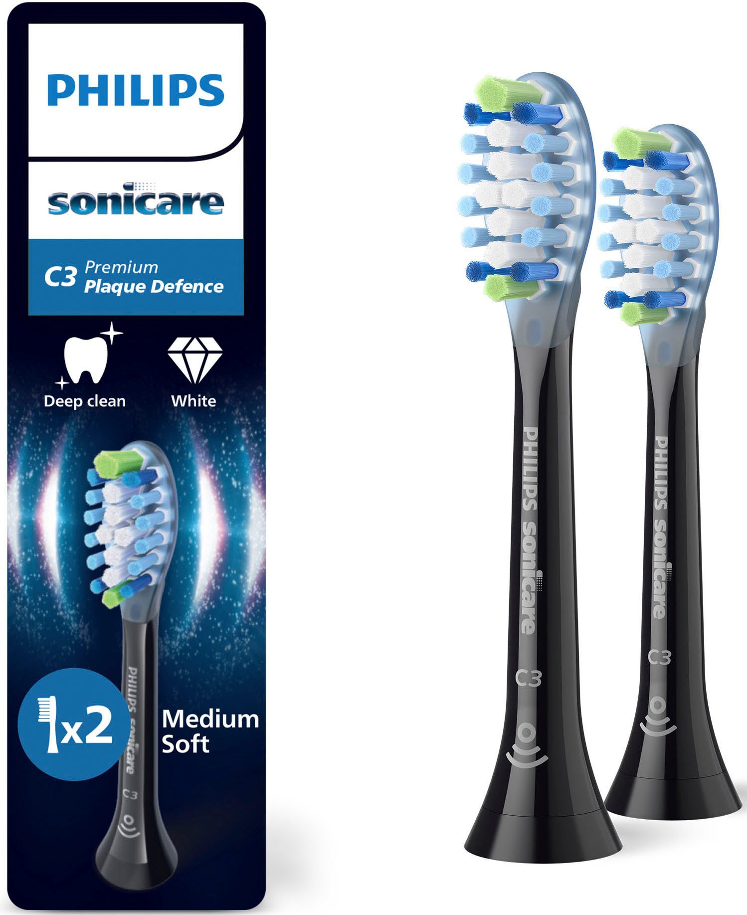 Philips Sonicare Aufsteckbürsten C3 Premium Plaque Defence, für extra gründliche Plaque-Entfernung, für jedes Sonicare Handstück