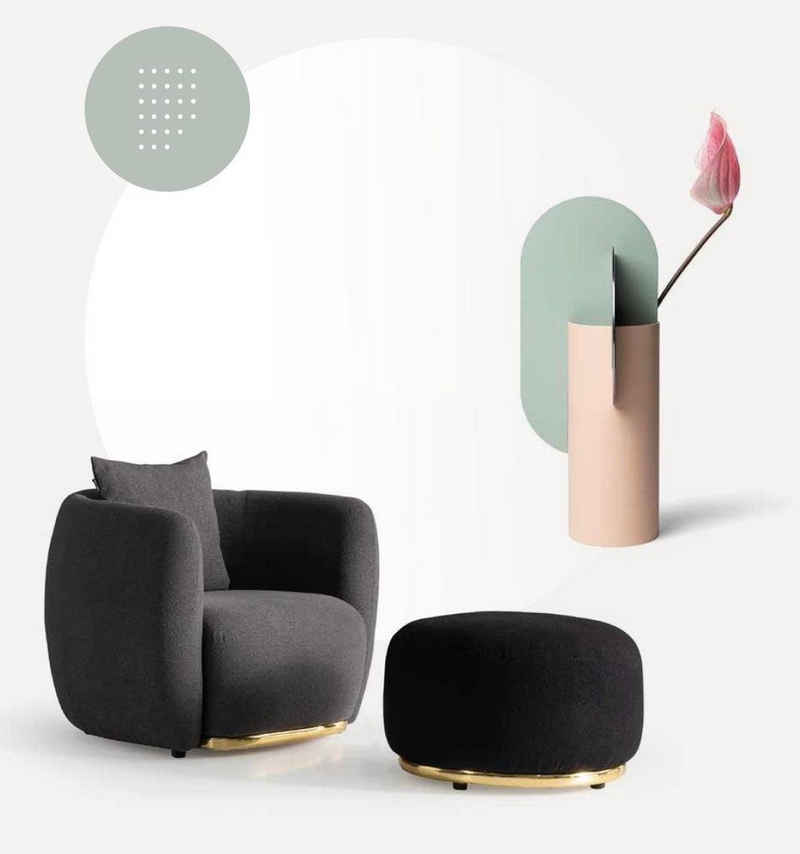 JVmoebel Sessel, Wohnzimmer Sessel Hocker Garnitur Stoff Luxus Gruppe Modern Design Set