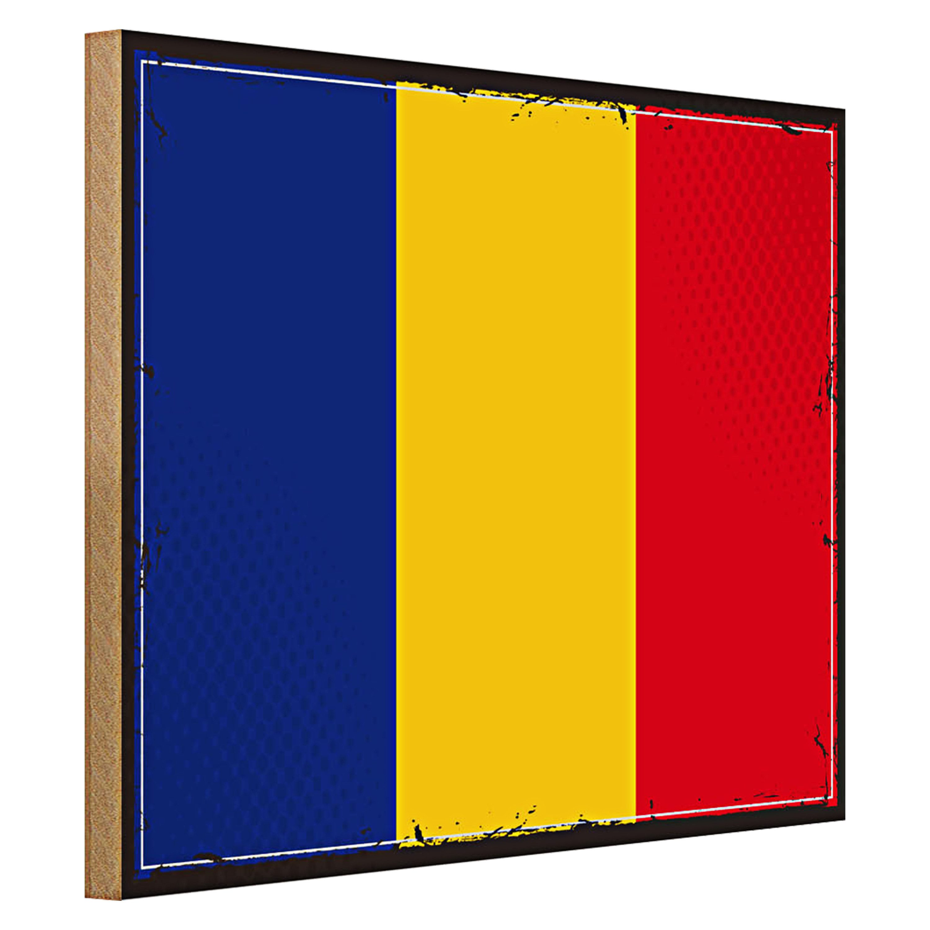 Roomando Holzbild Flagge Rumänien 40x30cm Retro Flag of Romania