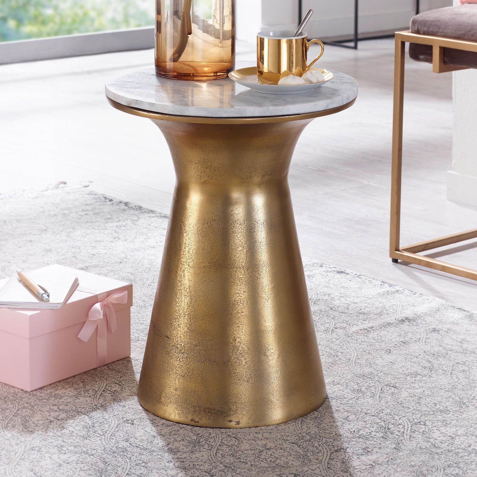 FINEBUY Beistelltisch FB82235 (Echter Marmor Weiß günstig online kaufen