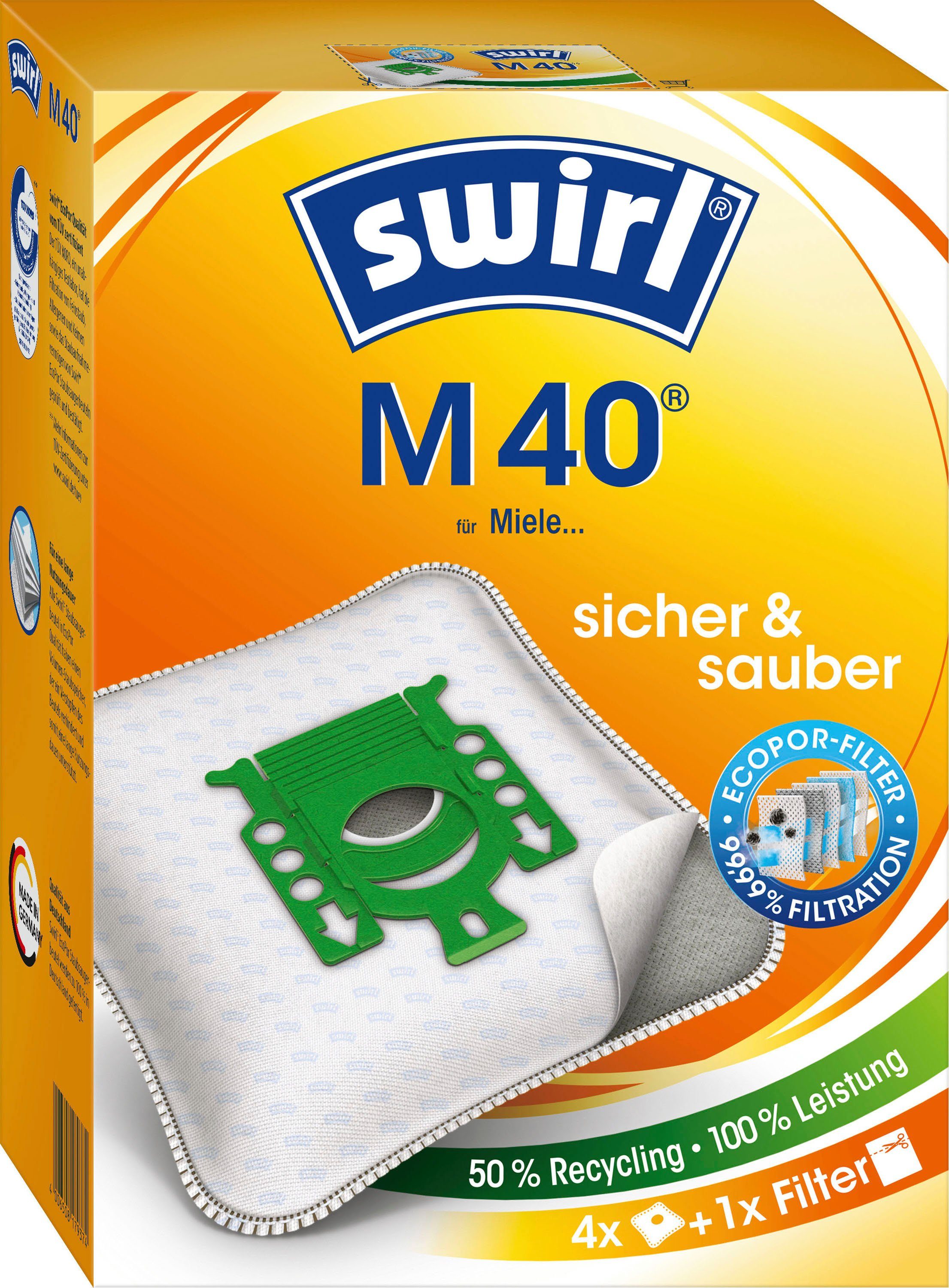 Swirl Staubsaugerbeutel Swirl® M40, passend für Miele und Hoover, 4-er Pack