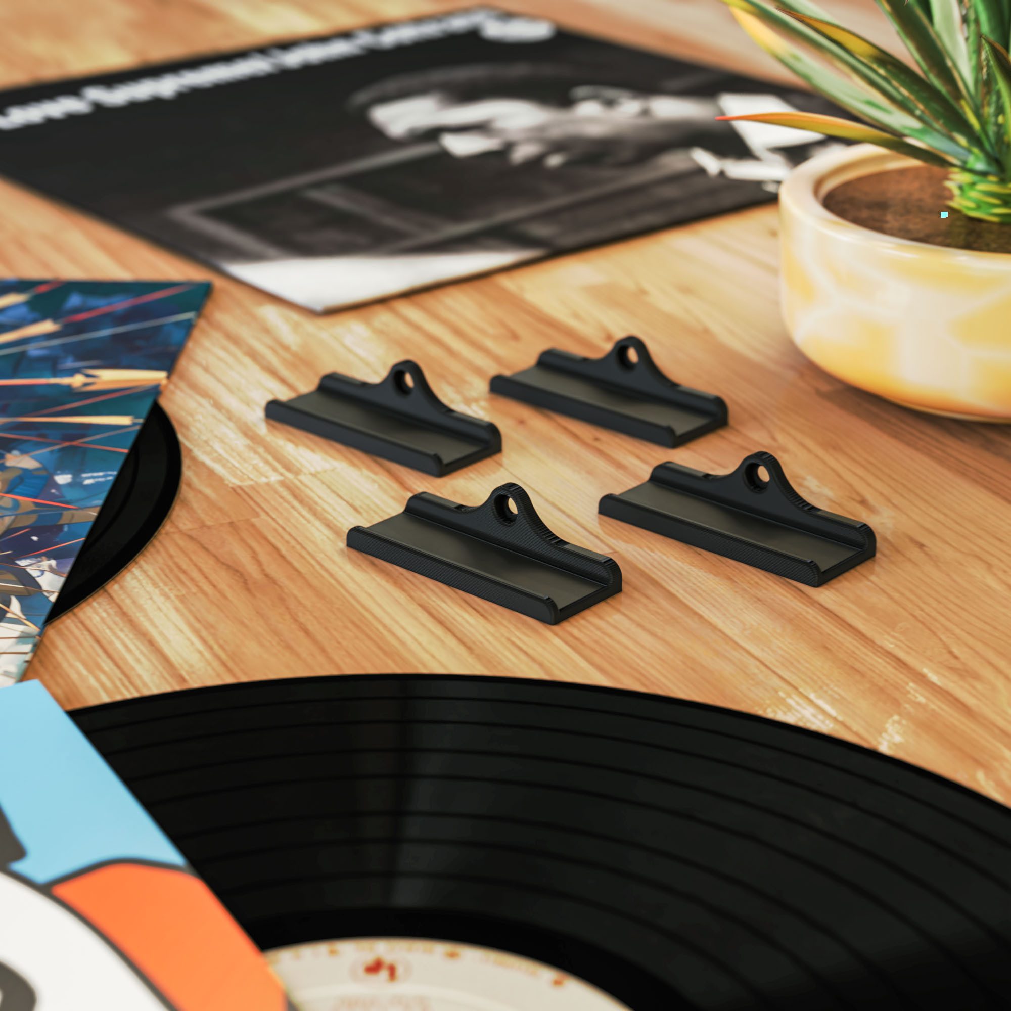 Mobilefox Wanddekoobjekt Schallplatten Wandhalterung für LP Disc Vinyl Halter 4 Stück