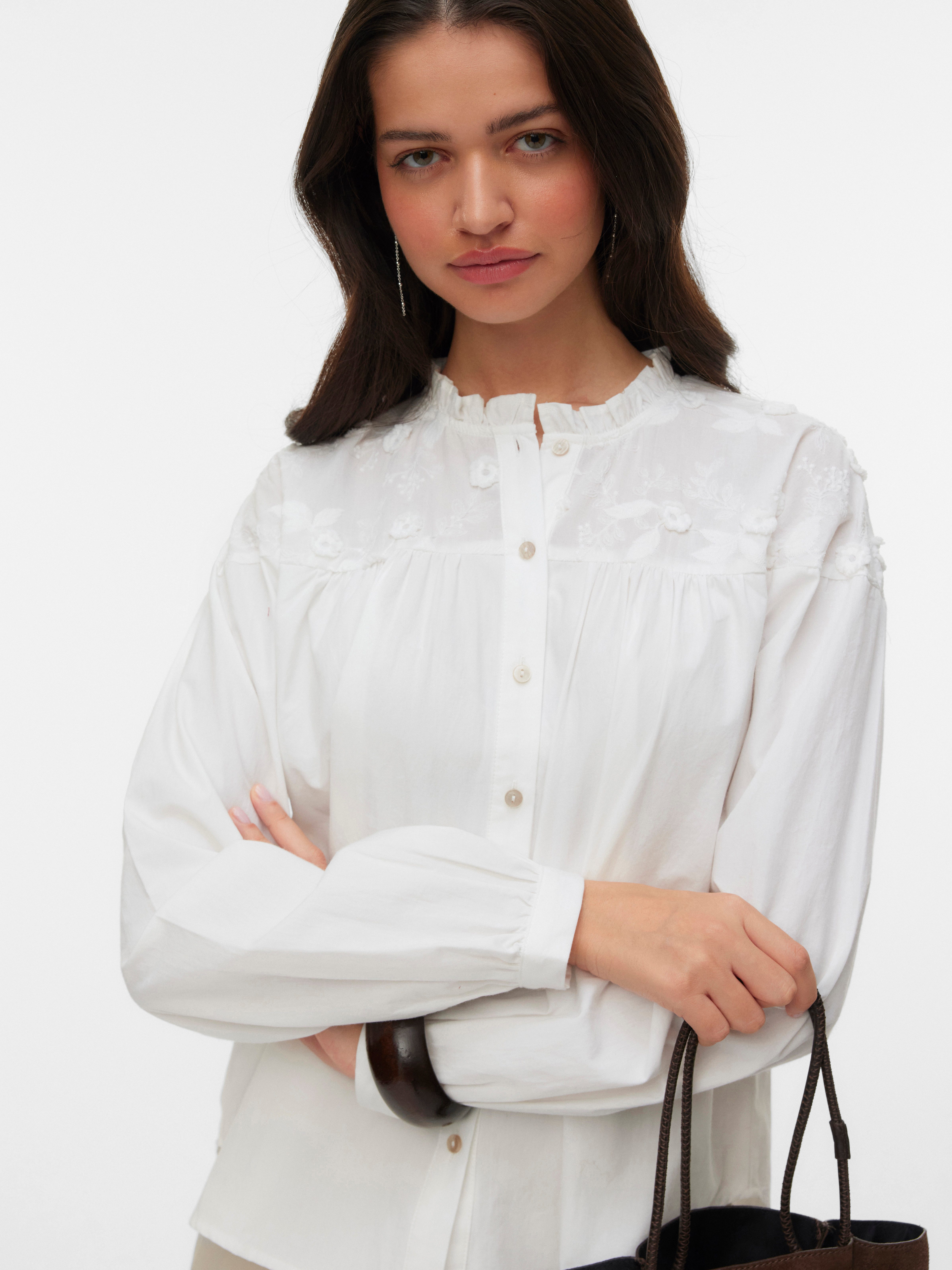 Vero Moda Langarmbluse VMTUESDAY L/S DETAIL TOP WVN Baumwolle