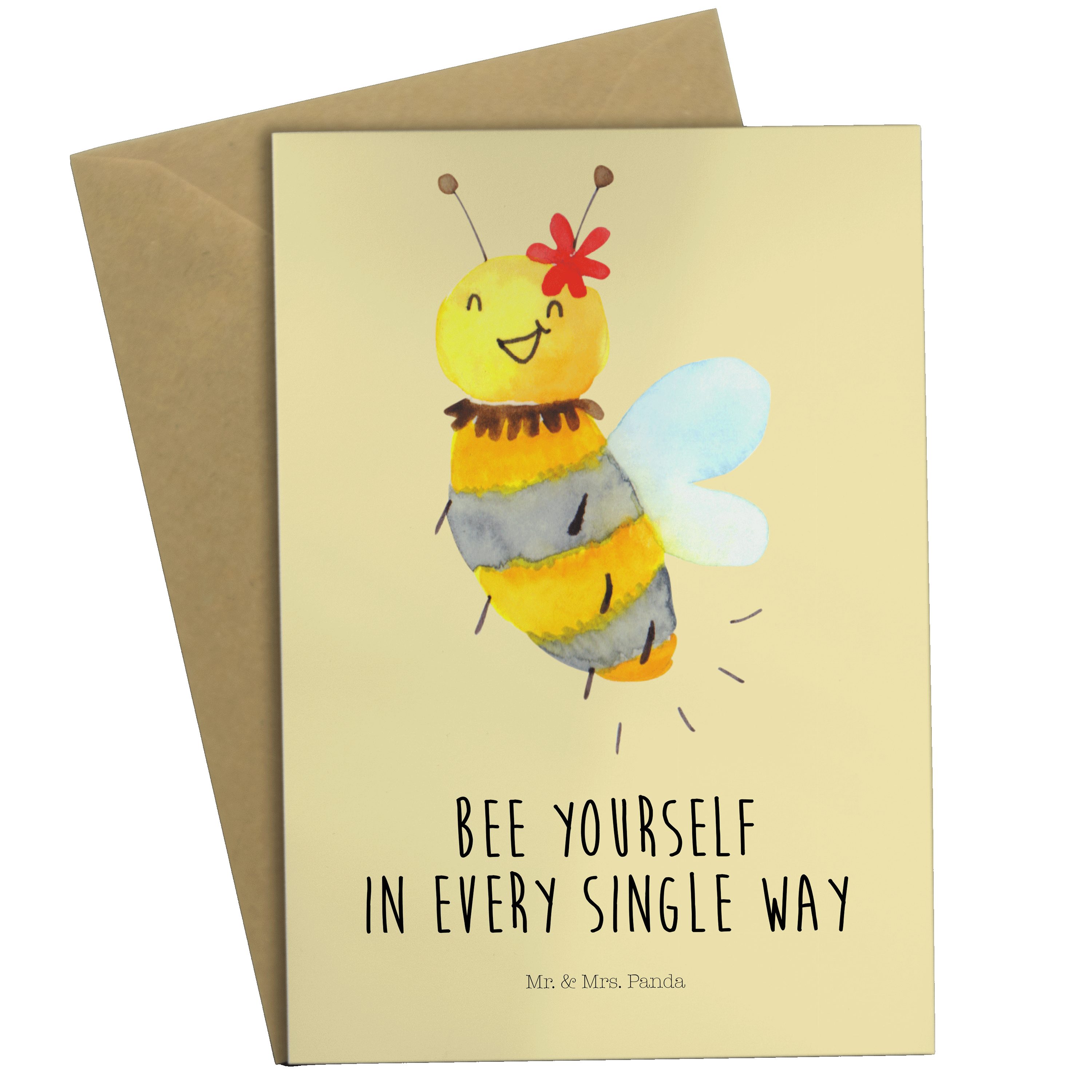 Mr. & Mrs. Panda Grußkarte Biene Blume - Gelb Pastell - Geschenk, Einladungskarte, Wespe, Karte