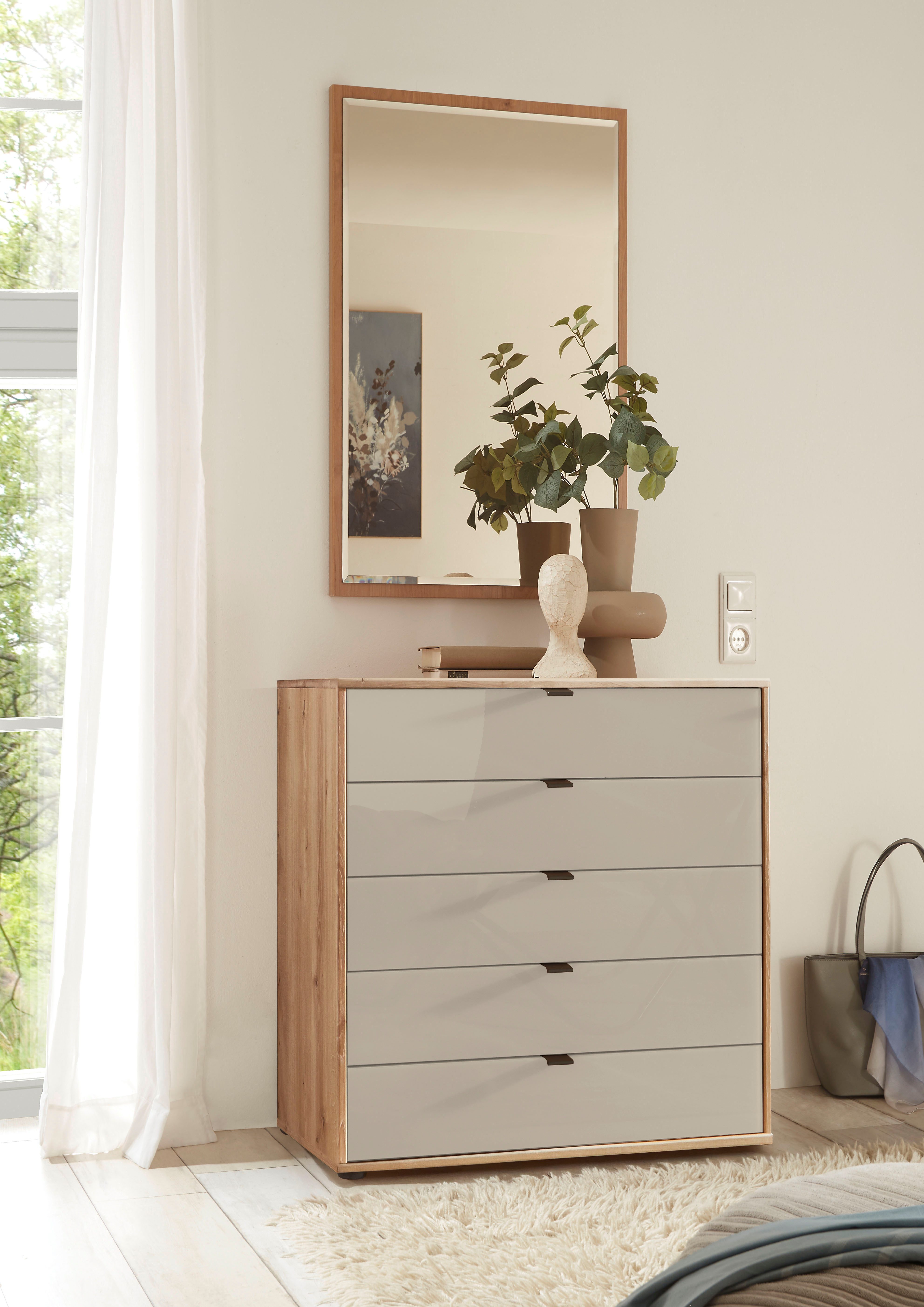 WIEMANN Schubkastenkommode Cardiff Sideboard, Wäscheschrank, teilmassiv Bianco-Eiche, Schubladen (Glas- oder Massivholzfront, verschiedene Breiten, MADE IN GERMANY), Schubkästen inklusive Selbsteinzug und Dämpfung