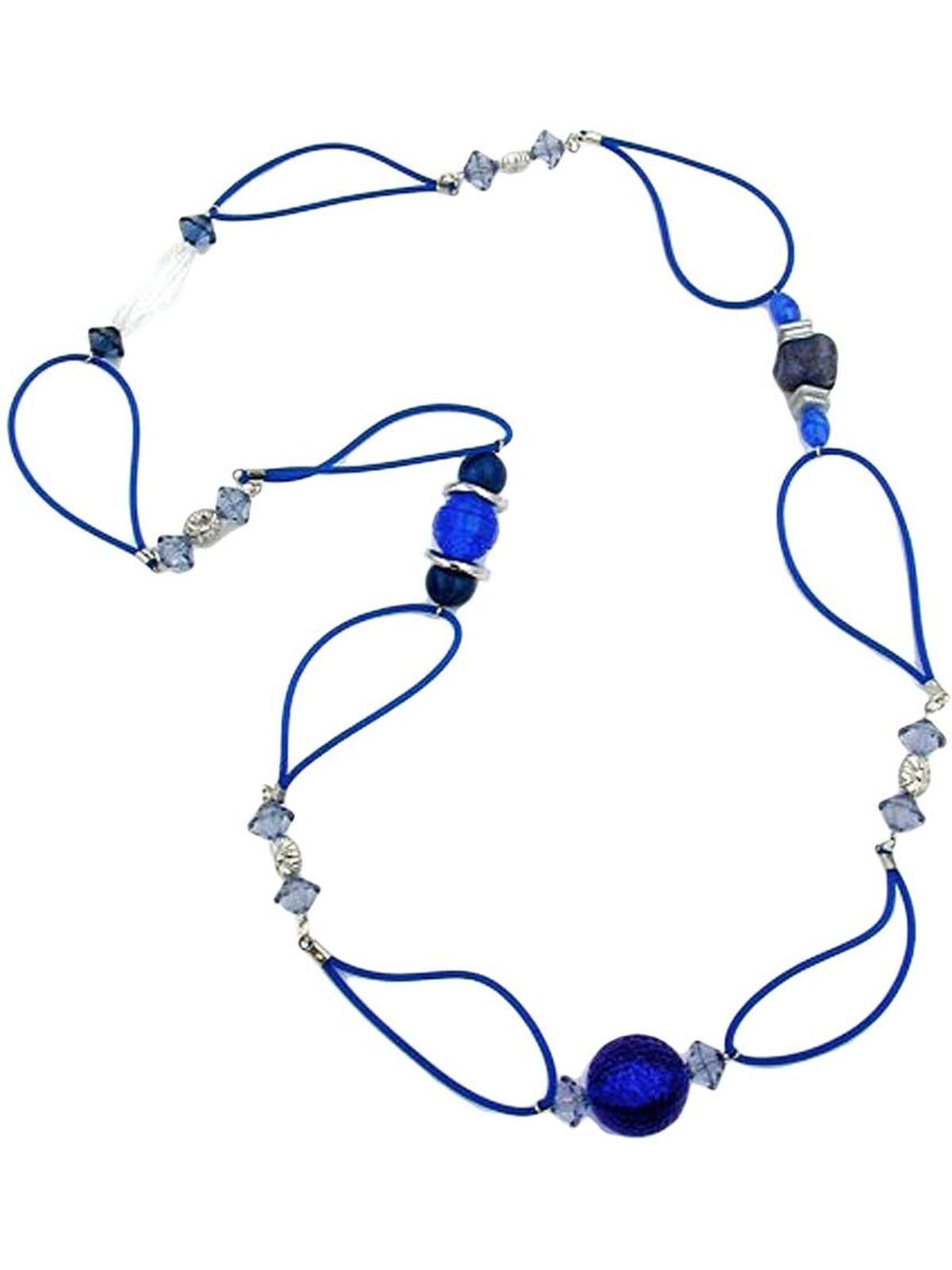 Gallay Perlenkette Kunststoffperlen blau transparent silberfarben Vollgummi blau 90cm (1-tlg)