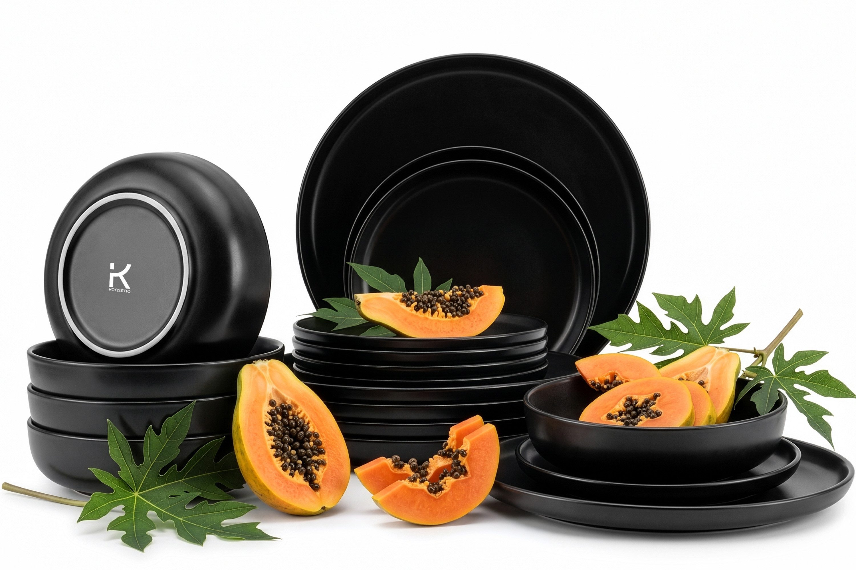 KONSIMO® Tafelservice VICTO Geschirrset hergestellt in der EU (18-tlg), 6 Personen, Steingut, spülmaschinengeeignet, mikrowellengeeignet, matt, rund