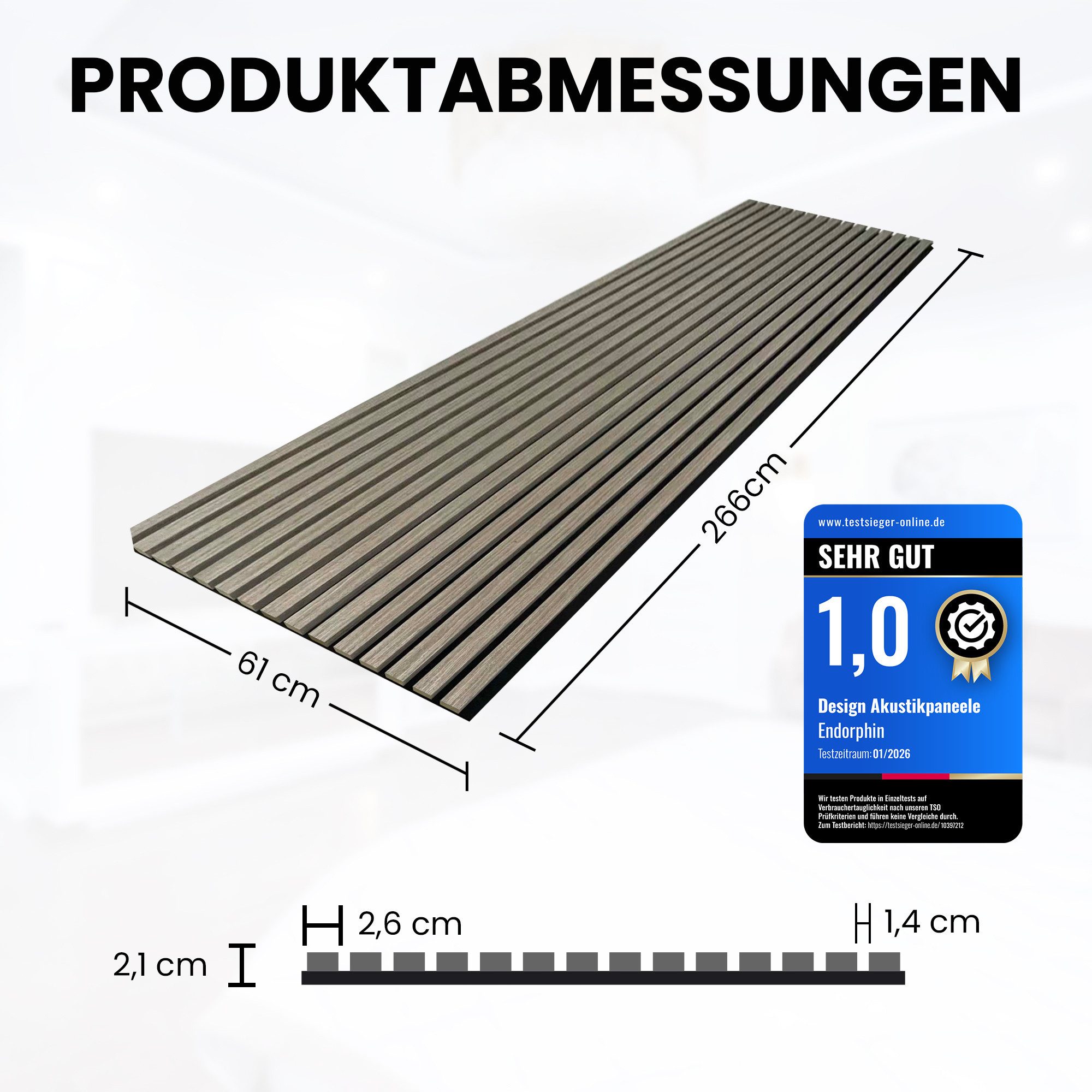Endorphin Dekorpaneele 8 Stück Akustikpaneele 61x266x2,1cm Holzfurnier Eiche grau