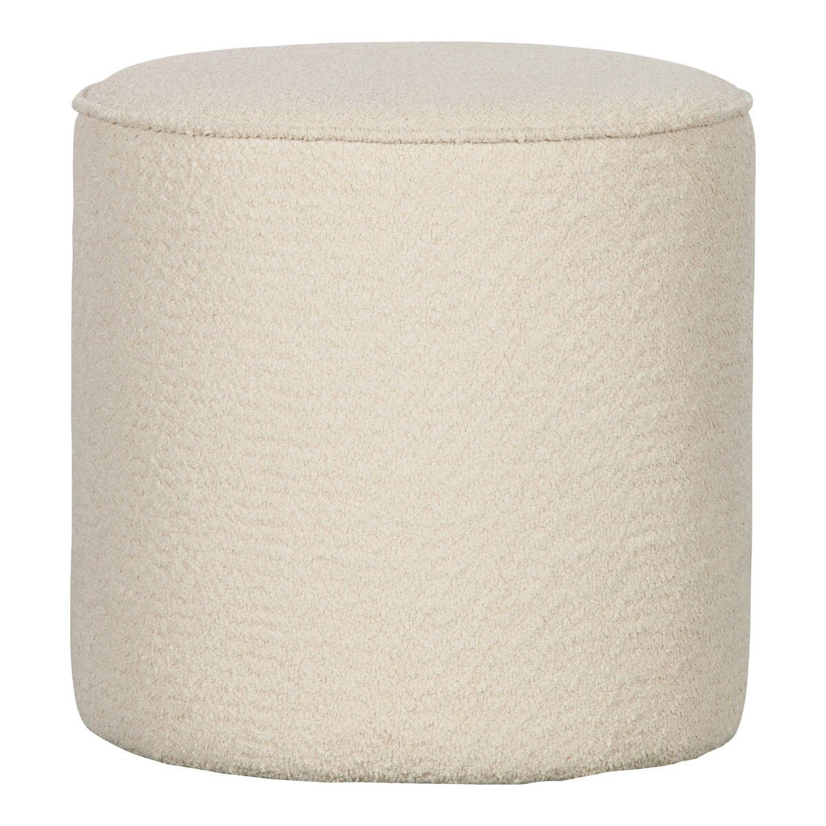 WOOOD Sitzhocker Sara - Bouclé-Stoff Creme, Ø 46 cm, Luxuriös weich gepolstert