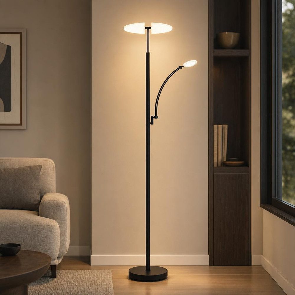 GLOBO LIGHTING LED Stehlampe, LED-Leuchtmittel fest verbaut, Neutralweiß, Kaltweiß, Warmweiß, Tageslichtweiß, LED Deckenfluter Touch Lesearm beweglich CCT Schwarz Dimmbar H 183 cm