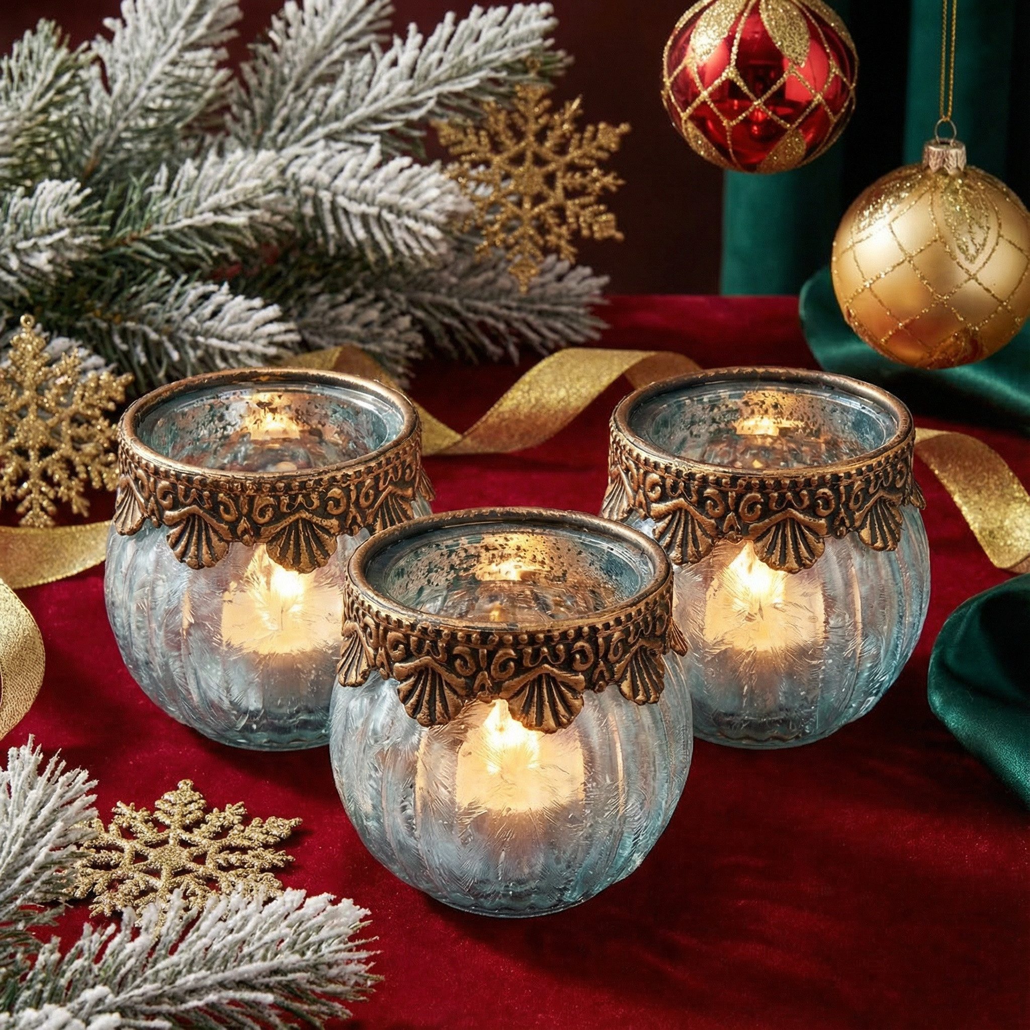 Super Solu Teelichthalter Kerzenhalter Windlicht Orientalisch Vintage /Glas für Deko & Kerzen (Set, 3 St., 3er), Blau, aus Metall und Glas, 6,6 × 6,6 × 5,5 cm