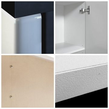 Vladon Sideboard Sylt (Kommode, mit 2 Türen und 4 Schubladen), Schwarz matt/Bordeaux Hochglanz/Weiß Hochglanz (139 x 72 x 35)