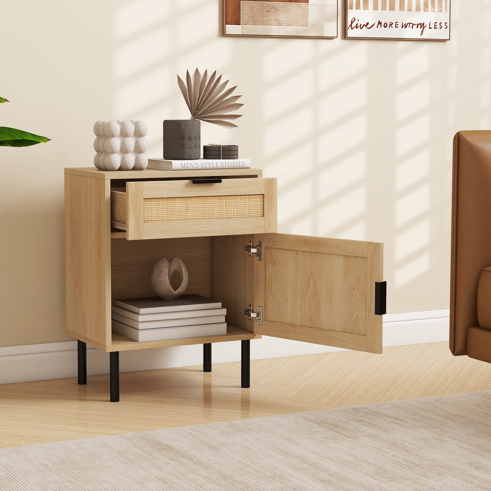 COSTWAY Nachttisch (2-St), Rattan Beistelltisch, Sofatisch, mit Schublade & günstig online kaufen