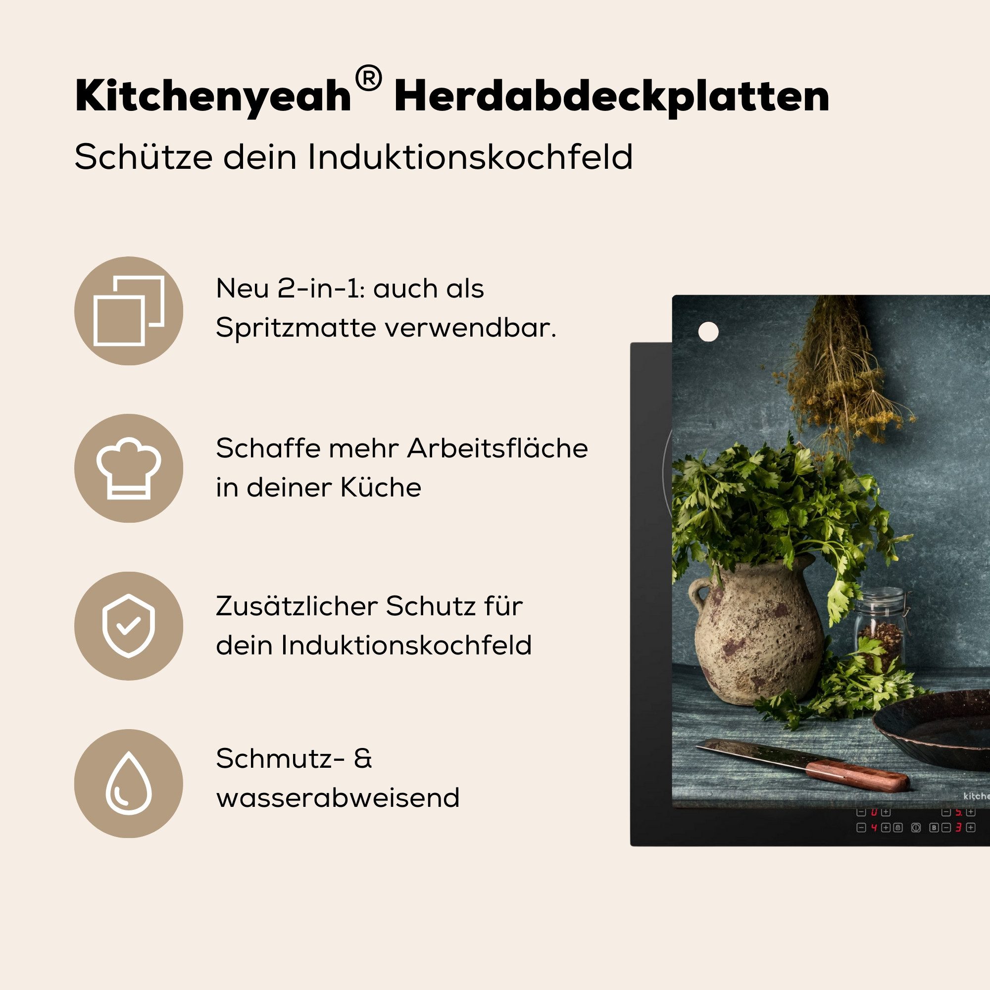 KitchenYeah Küchenrückwand Kräuter - Stilleben - Gewürze, (1-tlg), Cerankochfeld Abdeckung, Herd Abdeckplatten Vinyl, 58.3x51.3 cm – Bild 4 von 5