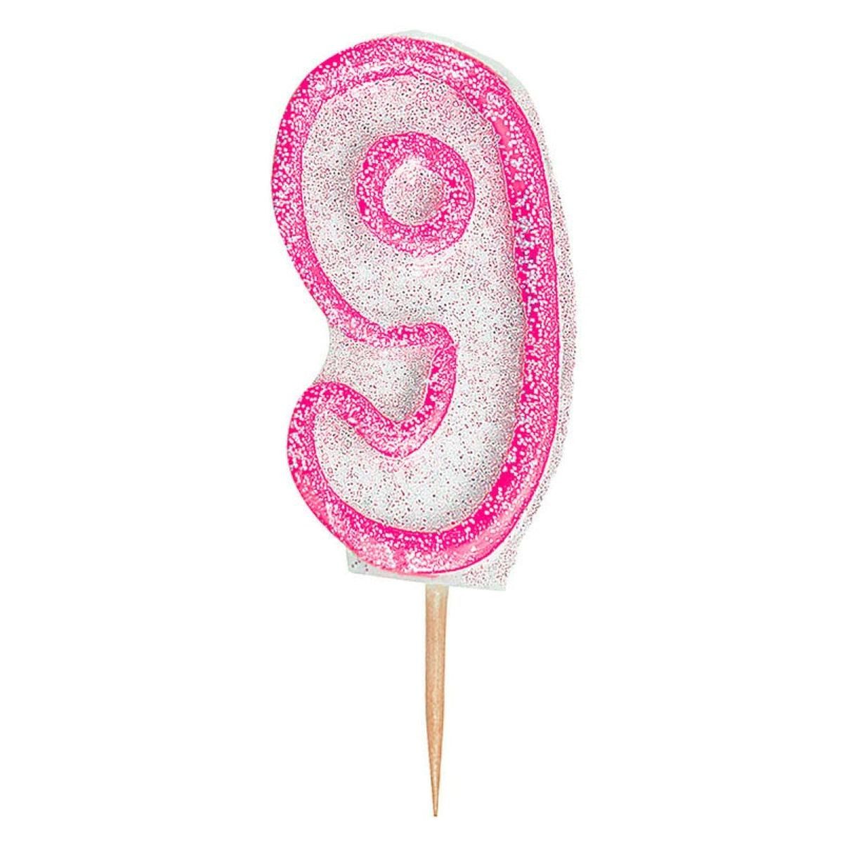 Unique Industries Inc. Geburtstagskerze Zahlenkerze Picker Glitz #9 Pink