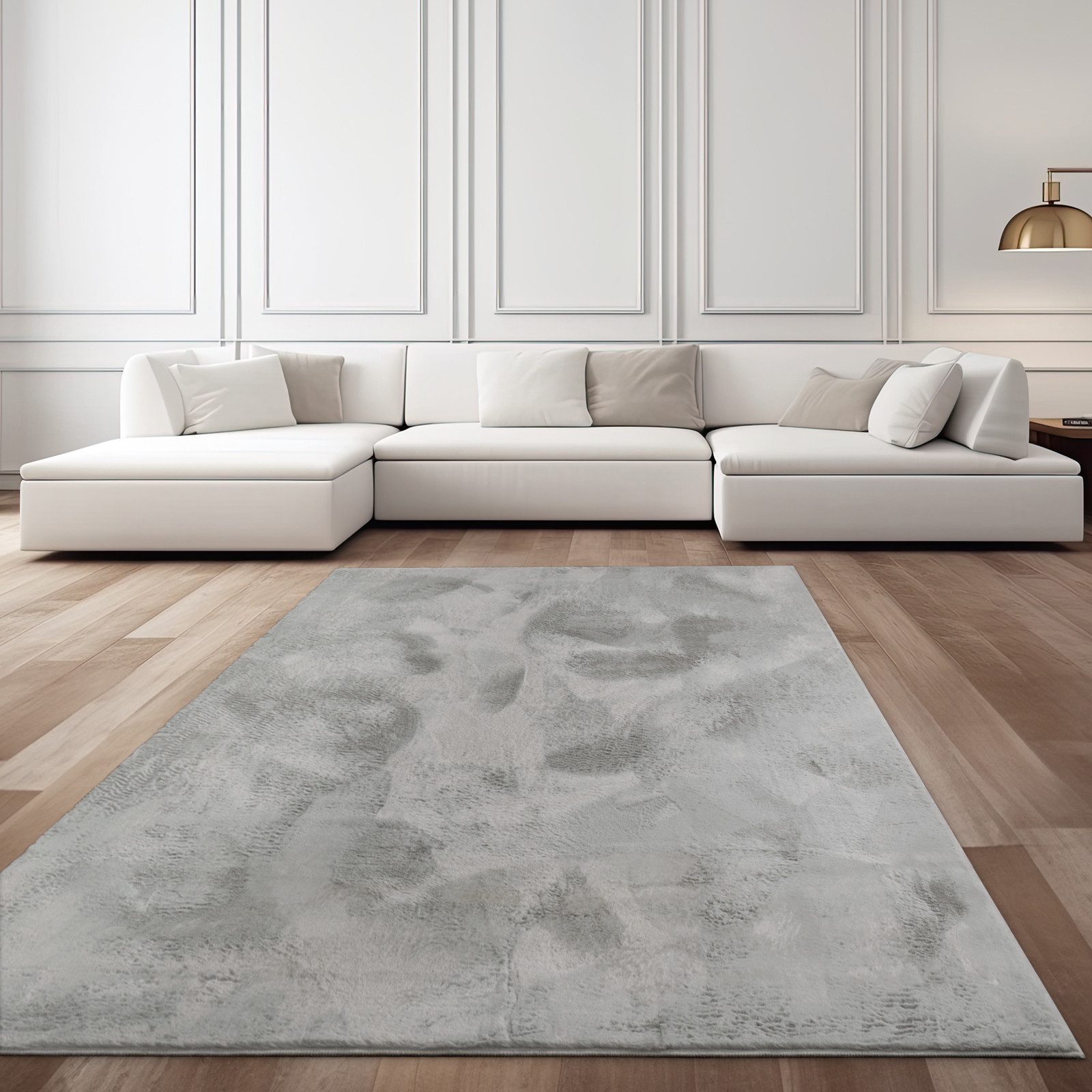 TaCa Home Teppich Flauschiges Hasenfell Imitat, rechteckig, Höhe: 14 mm, Wohnzimmer Schlafzimmer Esszimmer Kinderzimmer, Grau - 60 x 90 cm