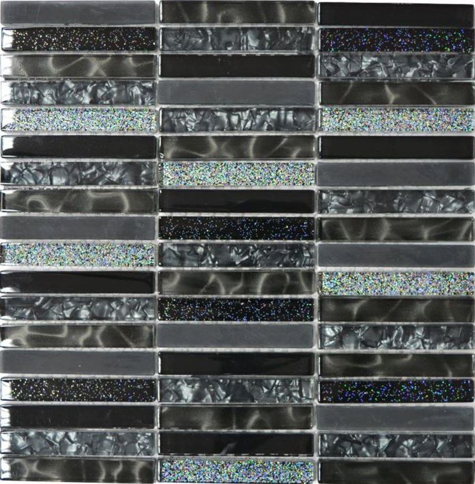 Mosani Mosaikfliesen Glasmosaik Stäbchen Mosaikfliesen Fliesenspiegel glitzer grau