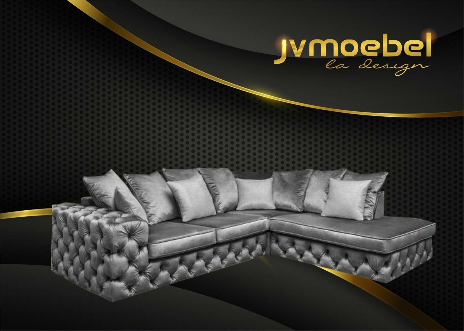 JVmoebel Ecksofa, Chesterfield L-Form Ecksofa Garnitur Couch Sofa Silber Polster Textil