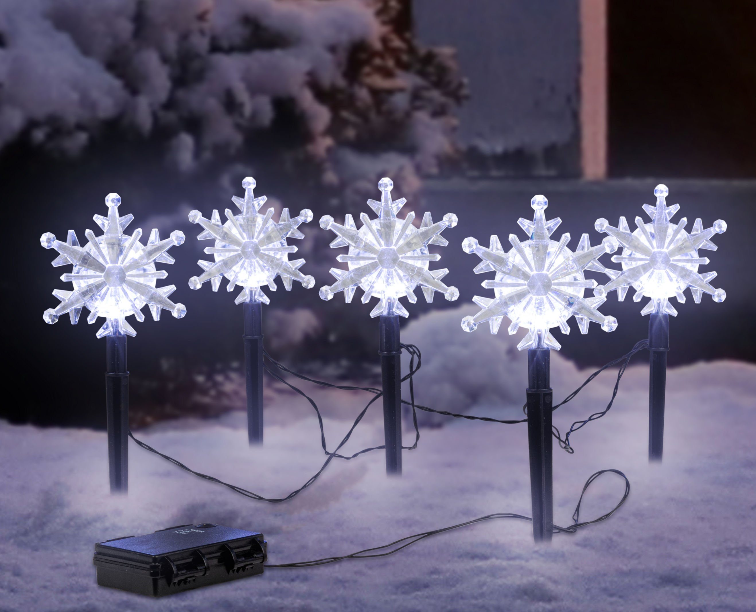Spetebo Gartenstecker LED Gartenstecker Schneeflocken 5er Set mit Timer (Se günstig online kaufen
