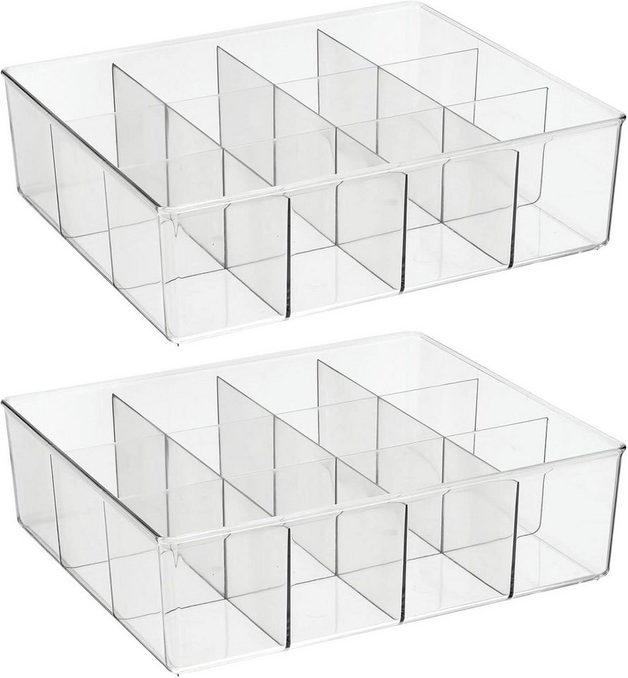 mDesign Aufbewahrungssystem Aufbewahrungsbox mit 12 Fächern 2er Set Schrankbox mDesign transpare
