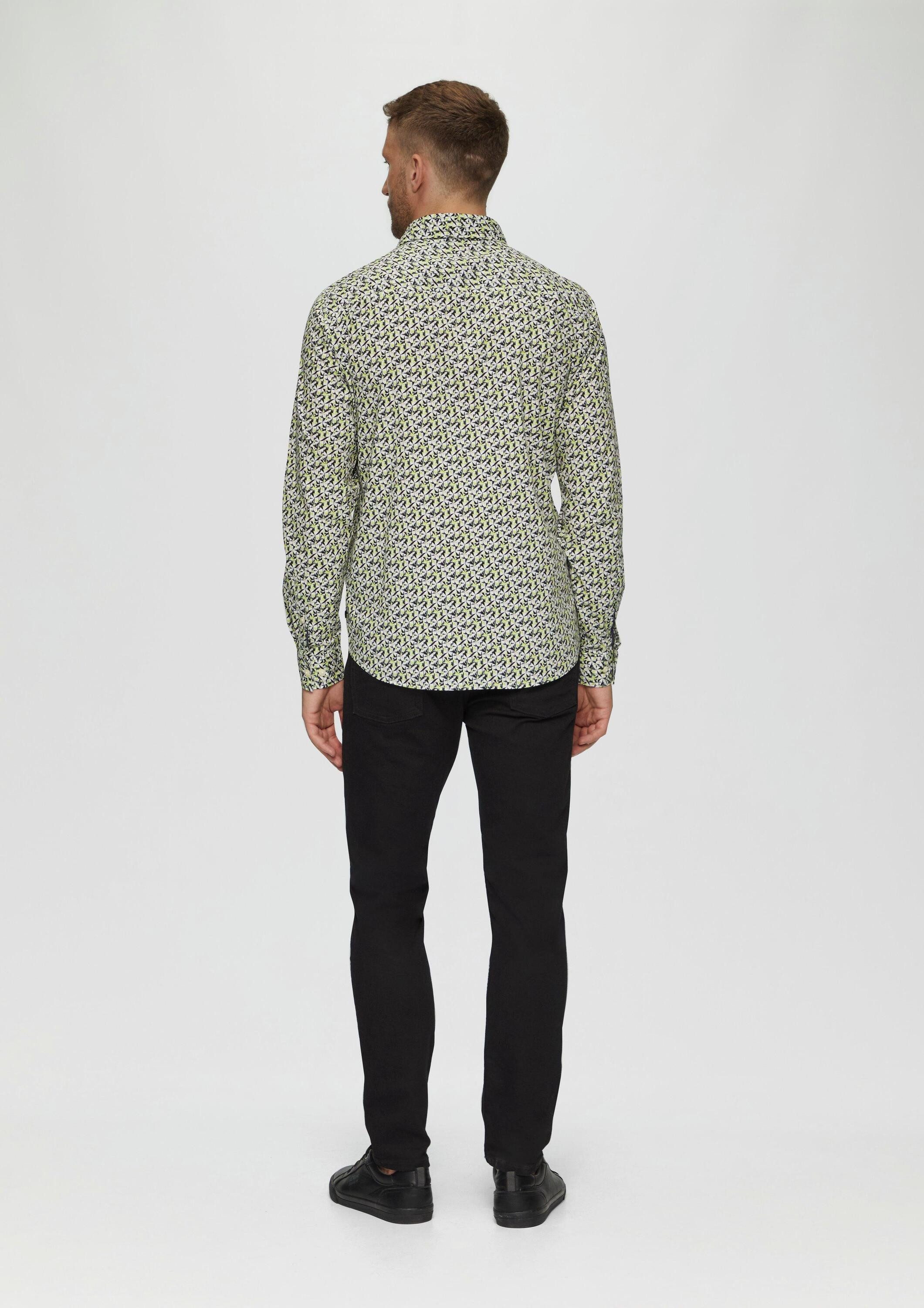 s.Oliver Langarmhemd Hemd Slim Fit: Popeline-Hemd mit All-over-Print