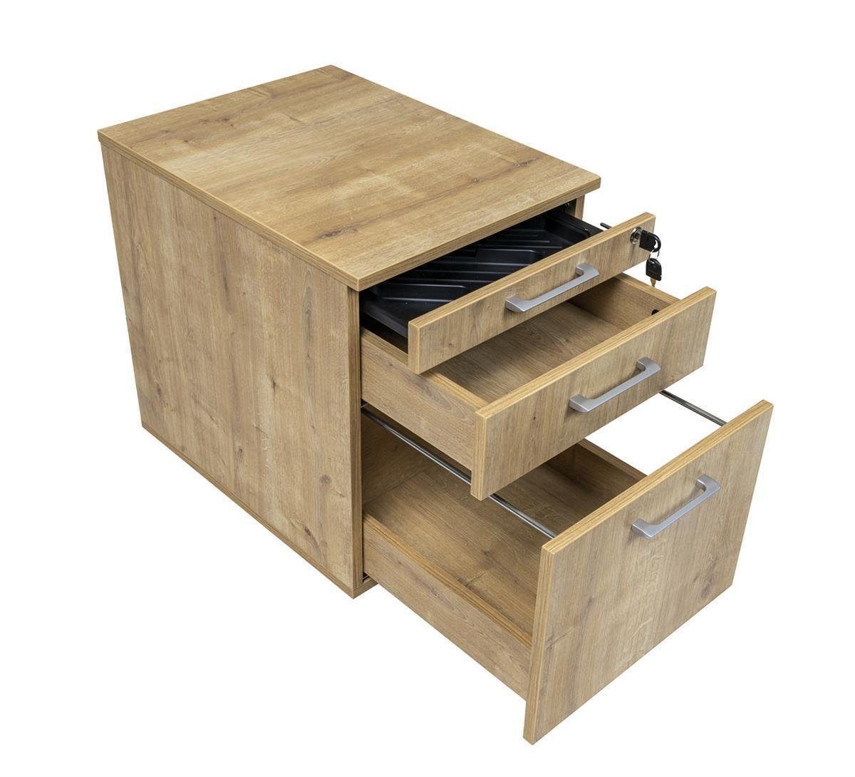 180X80X75 Schreibtisch cm und Dekor, Holz Saphir Furni24 Rollcontainer, Schreibtisch Eiche