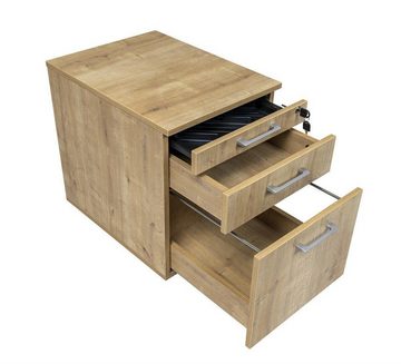Furni24 Schreibtisch Schreibtisch und Holz Rollcontainer, Saphir Eiche Dekor, 180X80X75 cm