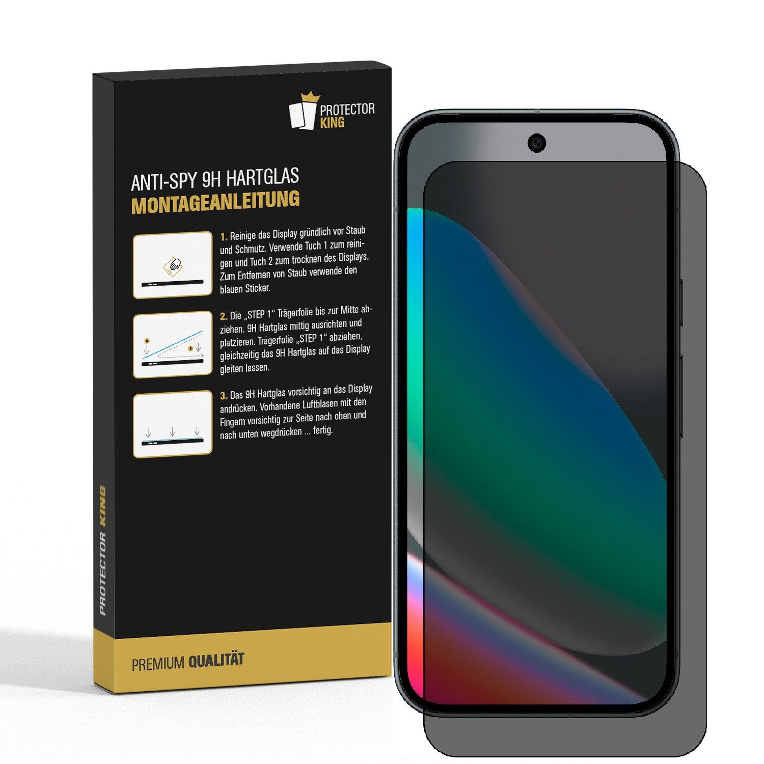 Protectorking Displayschutzfolie 1x 9H Blickschutz Panzerglas Full-Screen Anti-Spy Screen-Protector für Google Pixel 10a, 1 Stück, Displayschutz, gegen Stöße, K – Bild 2 von 4