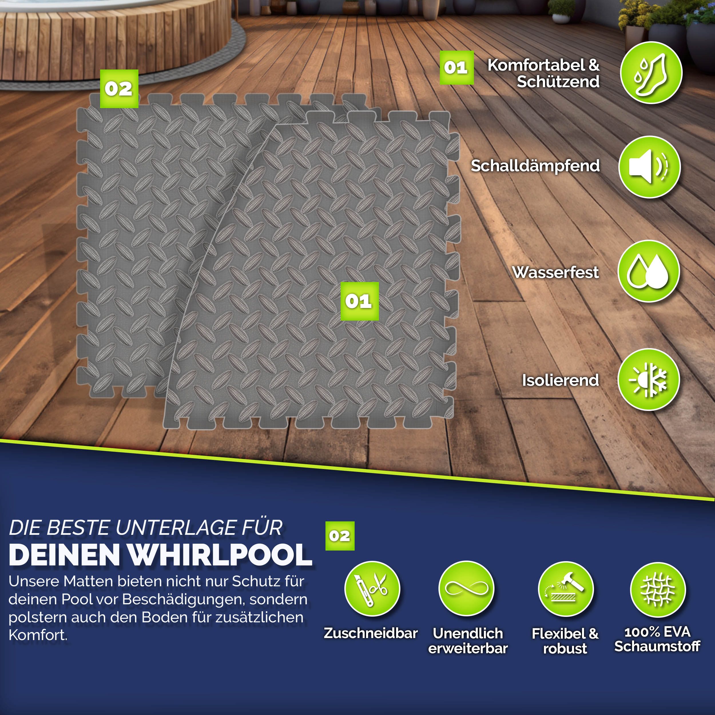 tillvex Pool-Bodenschutzfliese tillvex® Whirlpool Unterlage rund 196 - 240 cm Bodenmatte Pool Unterla, Set, Whirlpool Unterlage rund 196 cm, Whirlpool Unterlage – Bild 5 von 5