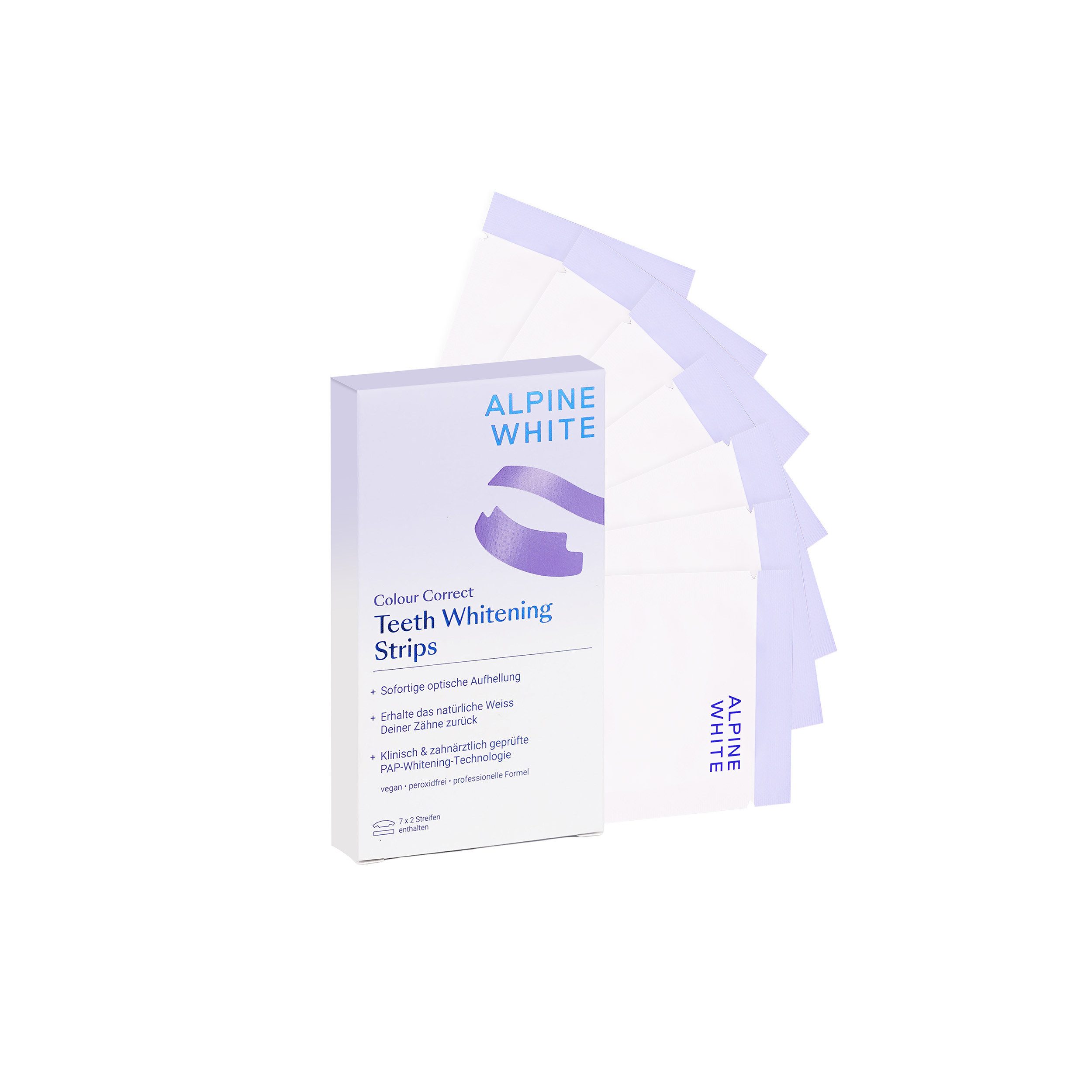 ALPINE WHITE Zahnbleaching-Kit Purple Whitening Strips Colour Correct, mit Dual-Action Technologie