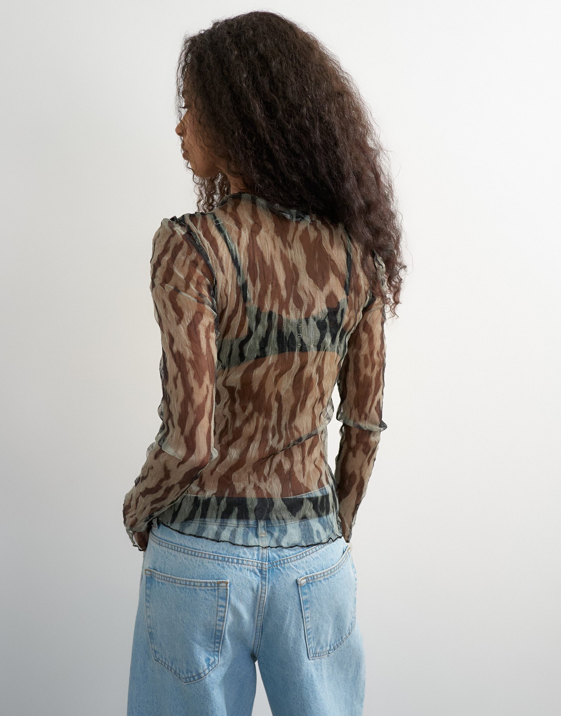 TOPSHOP Langarmshirt TSBEATE L/S CREWNECK MESH TOP JRS Polyester, slim fit