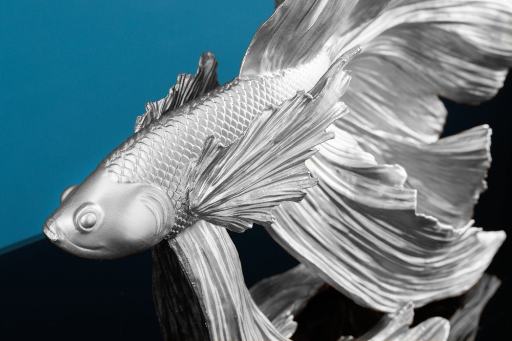 riess-ambiente Tierfigur CROWNTAIL 35cm silber (Einzelartikel, 1 St), Wohnzimmer · Kunststein · Kampffisch · Betta Skulptur · Urban Jungle – Bild 3 von 5