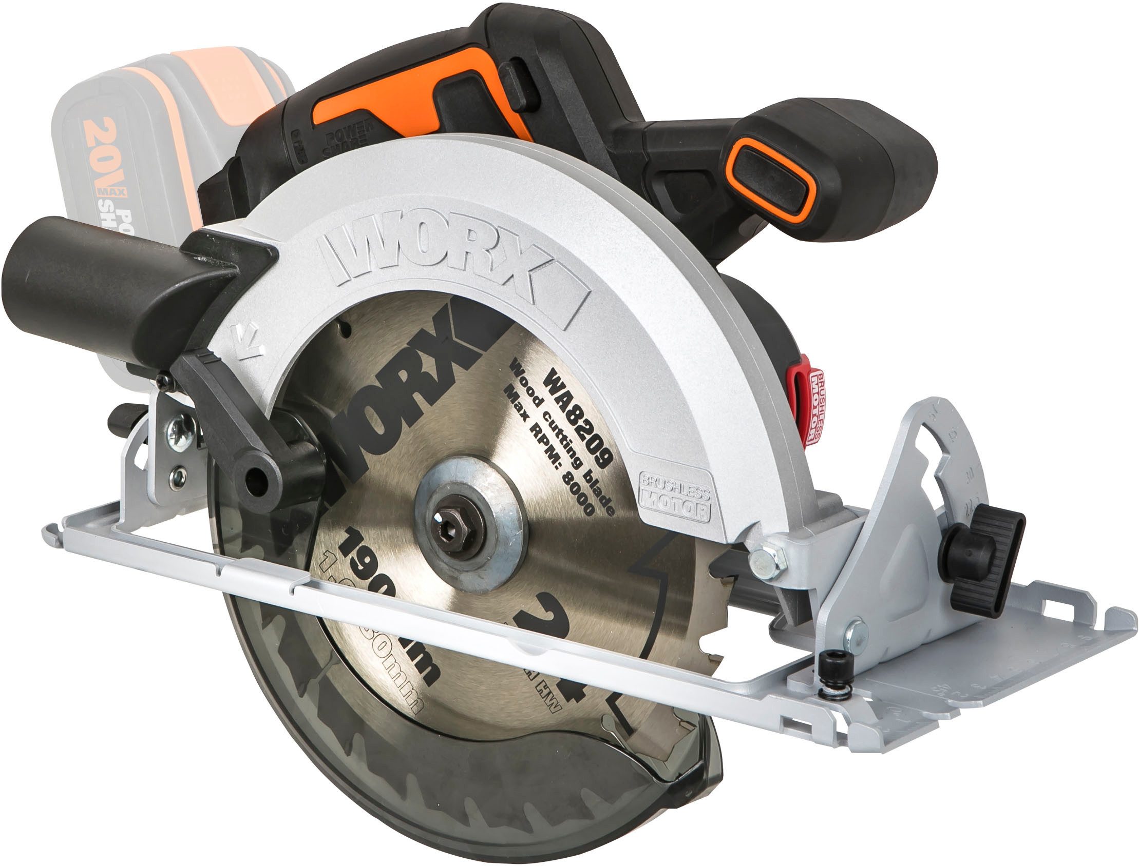 Worx Akku-Handkreissäge WX520.9 NITRO, 190 mm Sägeblatt, Brushless-Motor, ohne Akku & Schnellladegerät – Bild 4 von 5