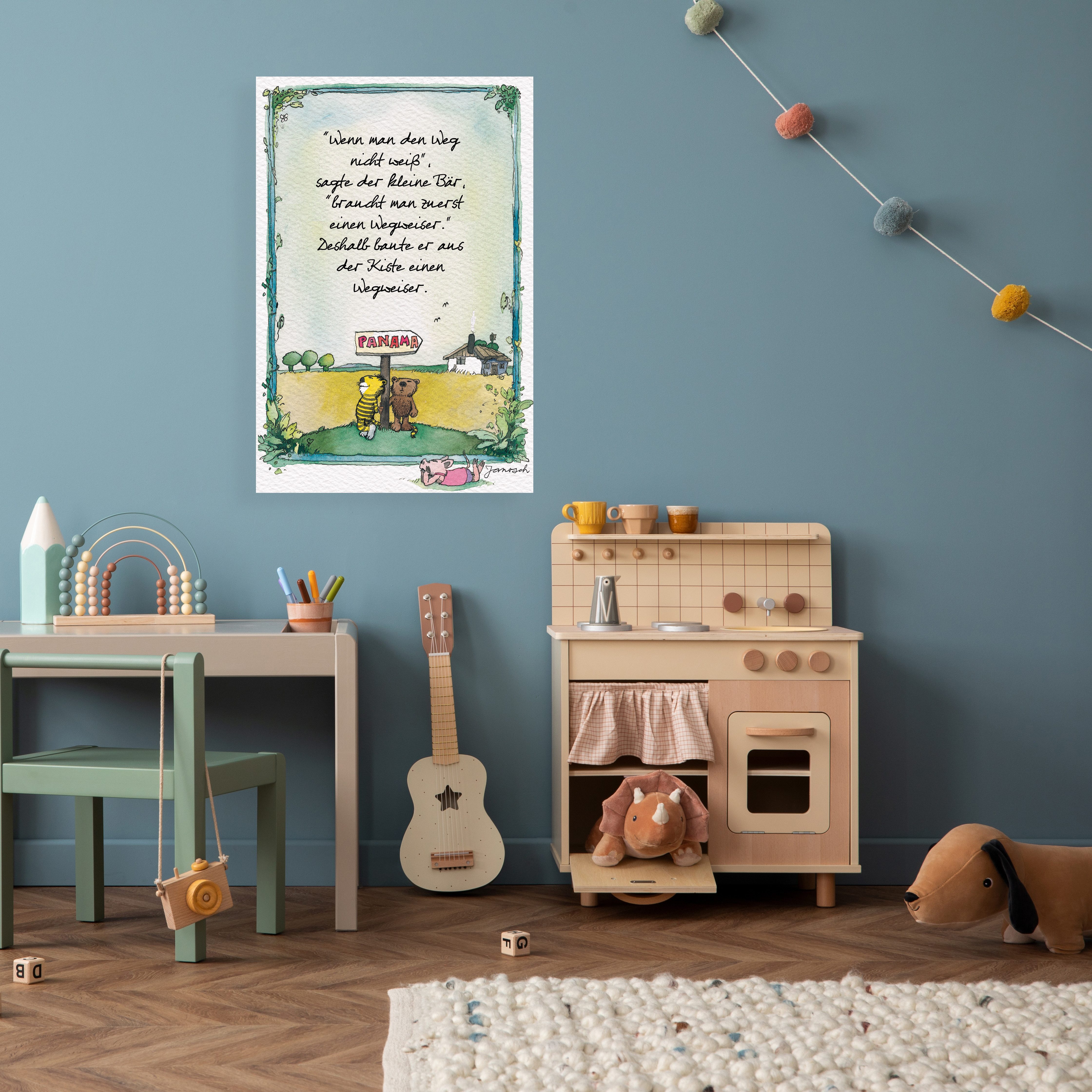 LuckyLinde Leinwandbild Der kleine Bär und der kleine Tiger vor ihrem Haus, Bär, Bären, Ente, Enten, Figuren, Filmfiguren, Frosch, Liebessprüche, Motivationsbilder, Natur, Schriftzug, Sprüche, Teddy, Tiere, Tiger, little star (1 St), Exklusive JANOSCH Kindermotive