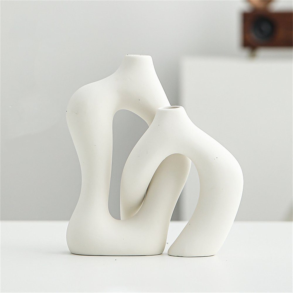 Rouemi Dekovase Keramische Ornament Set Kunstvase, Vase, weiß-A einfache Heimdekoration