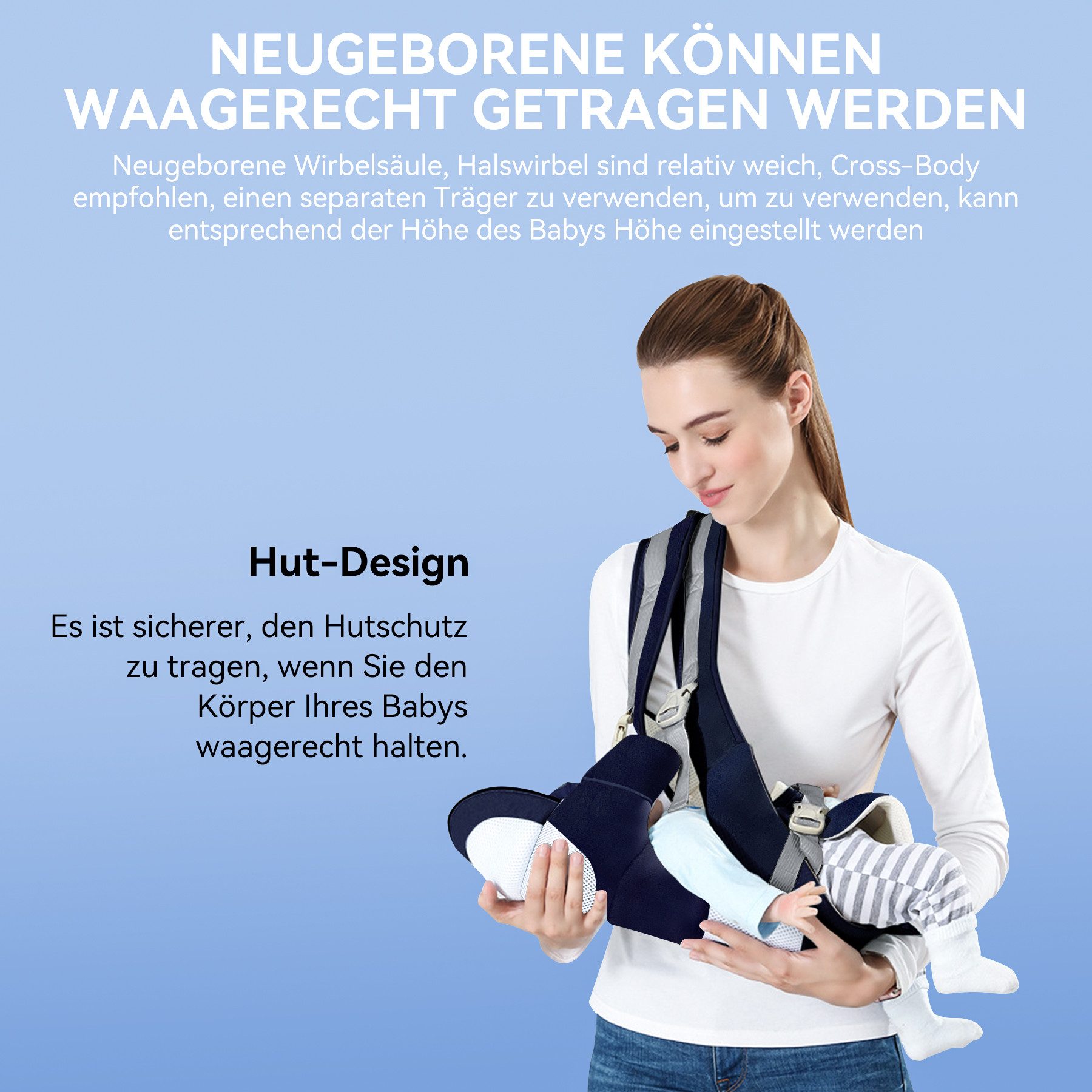 Mutig Bauchtrage Babytrage mit abnehmbarem Hüftsitz (Atmungsaktive reine Baumwolle, Sommerliche Komforttrage), für 0-36 Monate Babys Kleinkinder