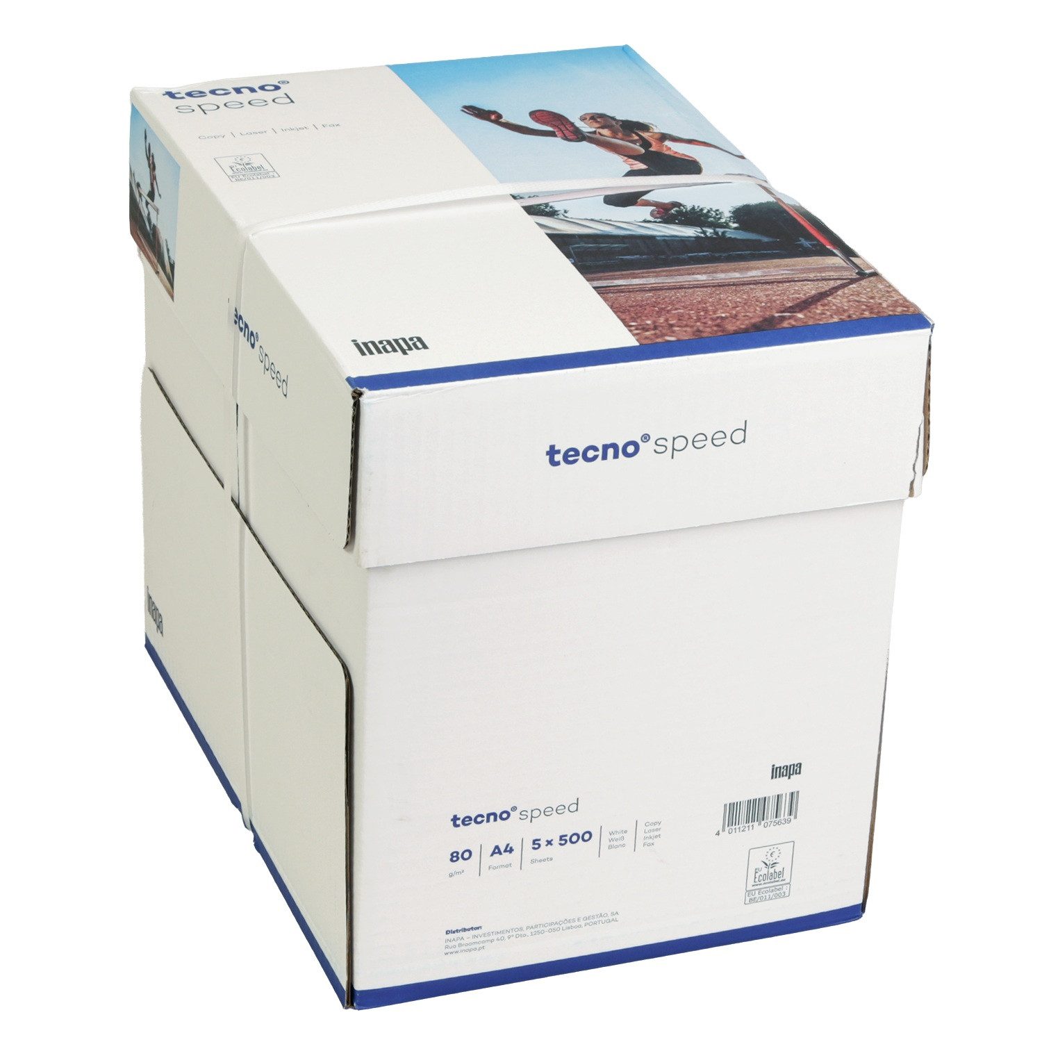 INAPA Kopierpapier 5x tecno Speed Kopierpapier 80g /m² DIN A4 2500 Blatt, Weiß Druckerpapier Papier Kopierpapier für Büro Drucker Kopierer Fax