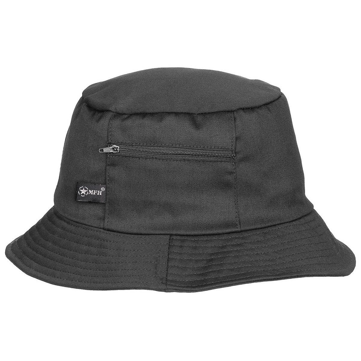 Outdoorhut Anglerhut oder Fischermütze kleine Seitentasche, schwarz